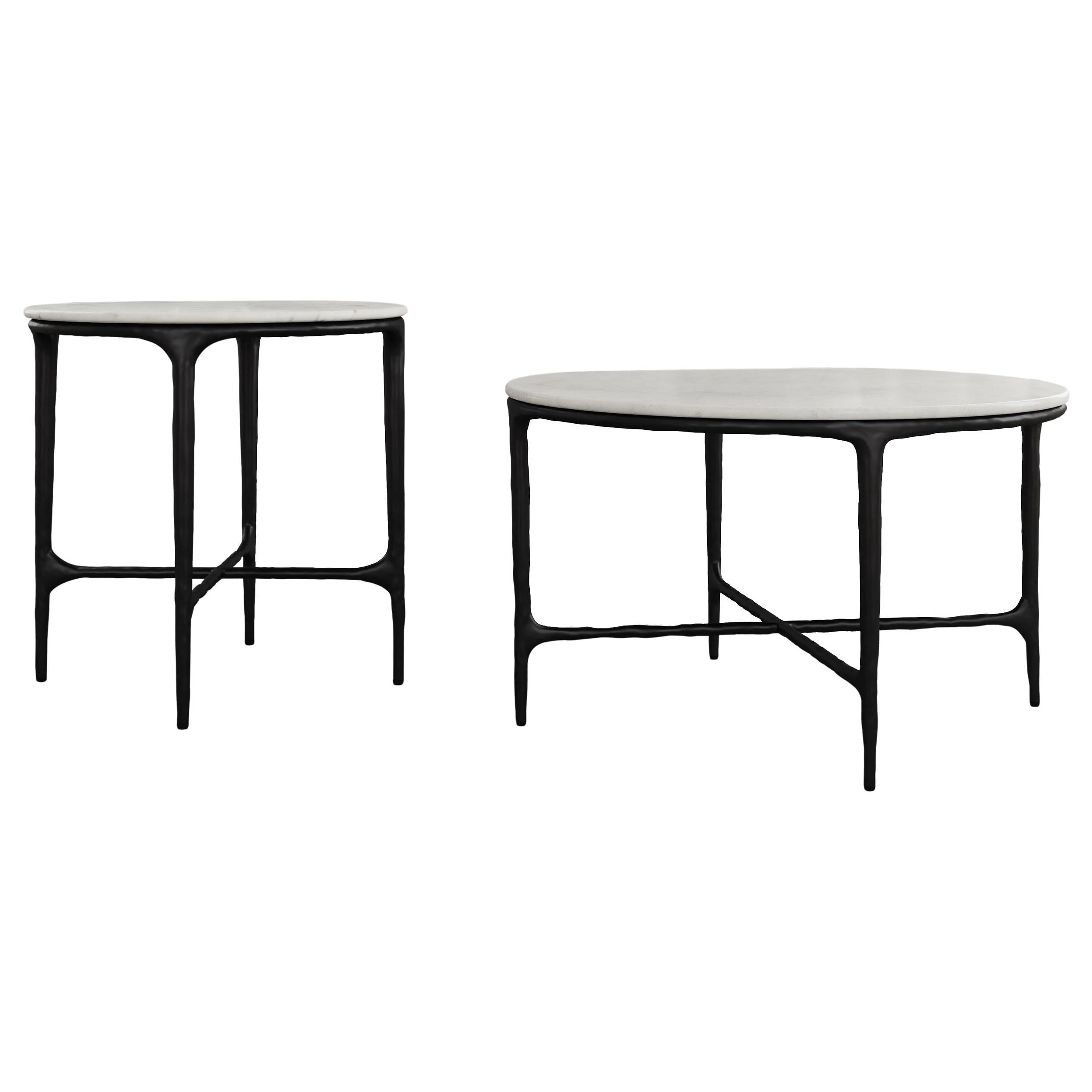 Hermas 2-piece Round Marble Coffee and End Table Set White - Image 2