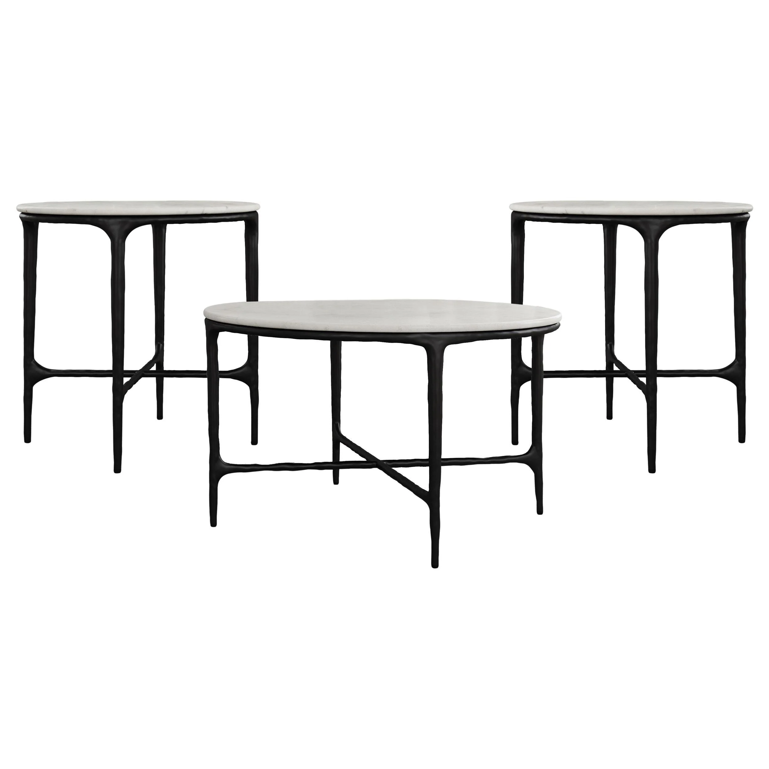 Hermas 3-piece Round Marble Coffee and End Table Set White - Image 2