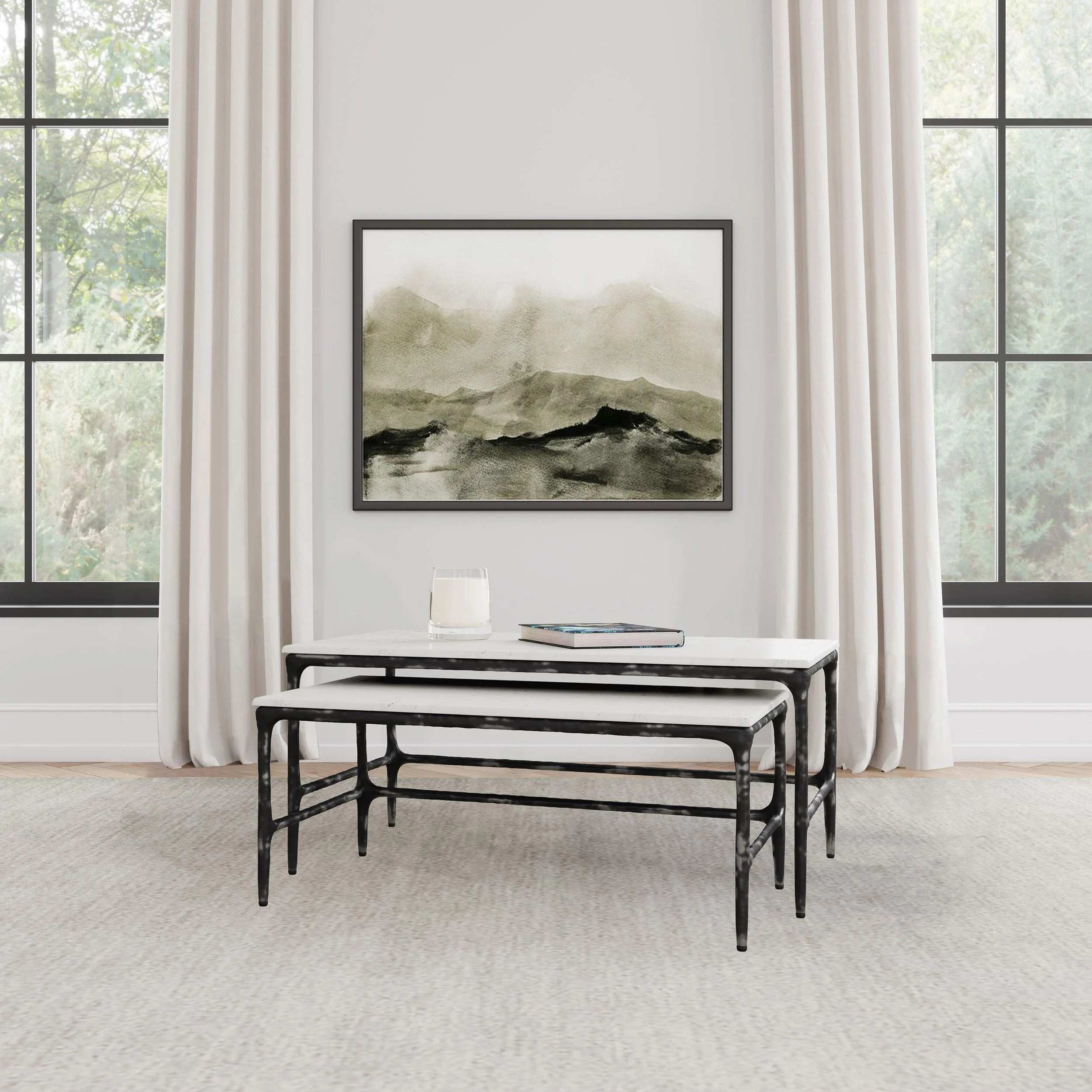 Ebby 2-piece Genuine Marble Top Nesting Coffee Tables White - Image 2