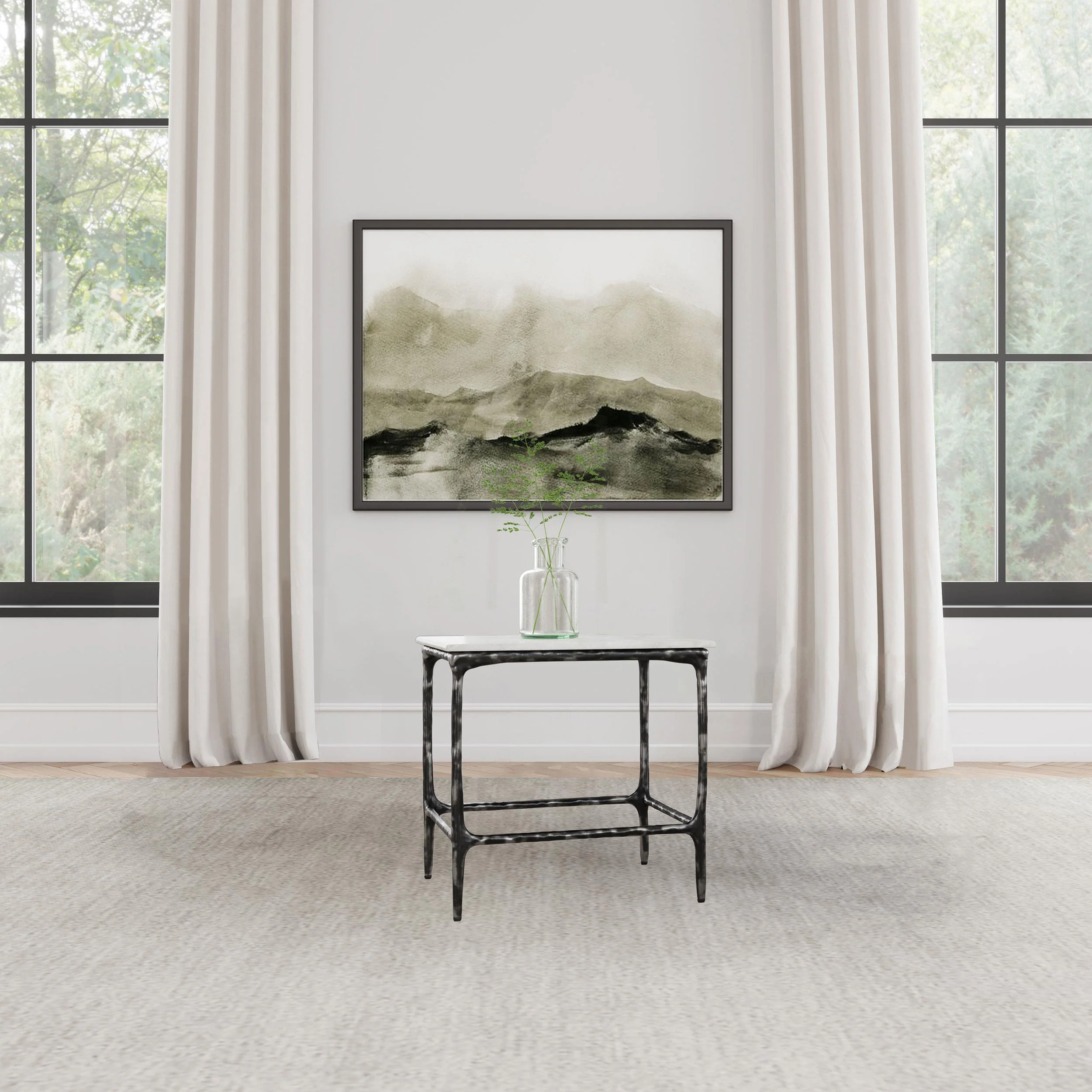 Ebby Square Genuine Marble Top Metal End Table White - Image 2