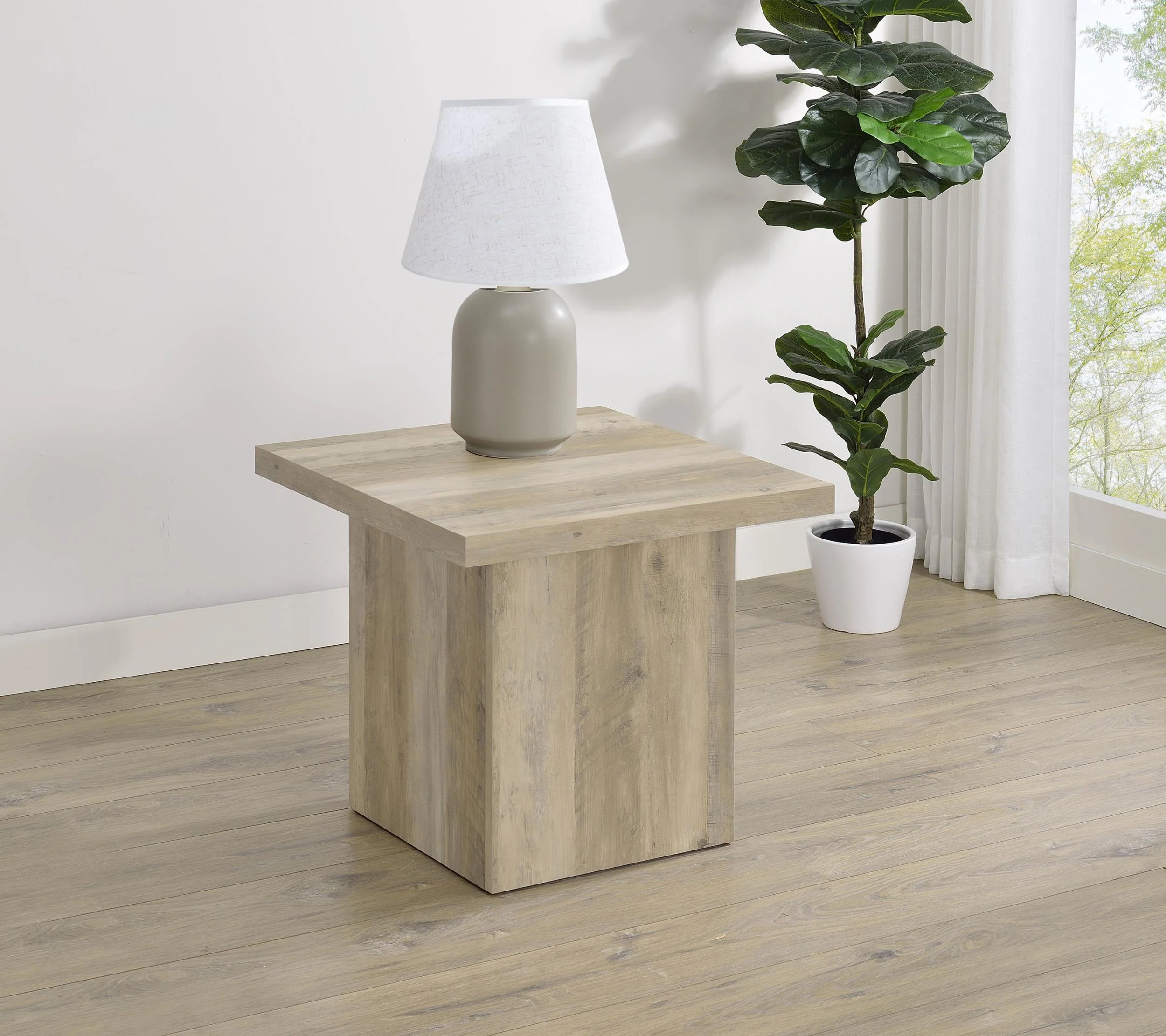 Devar Square Engineered Wood End Table Distressed Pine - Image 2