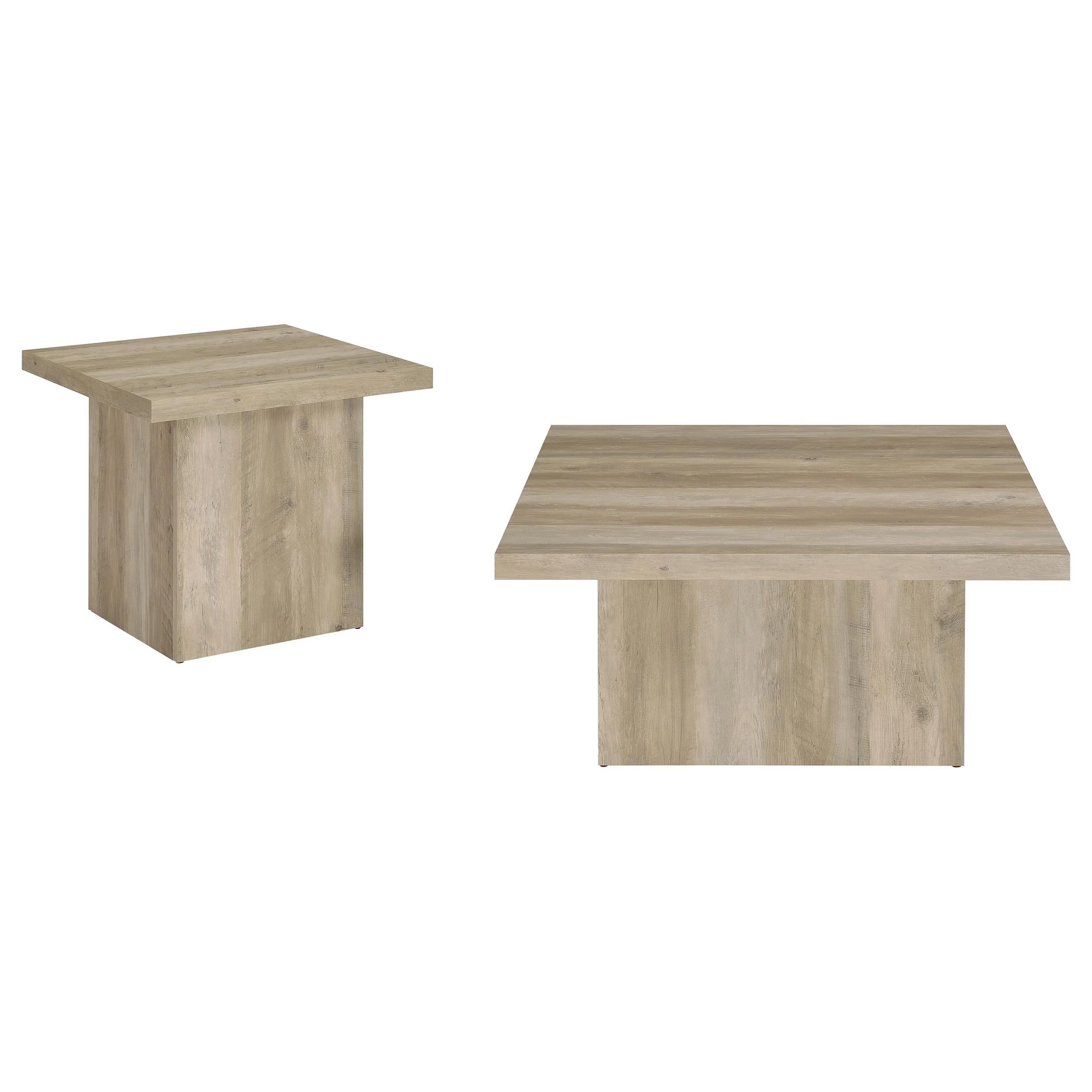 Devar 2-piece Square Coffee End Table Set Distressed Pine - Image 2