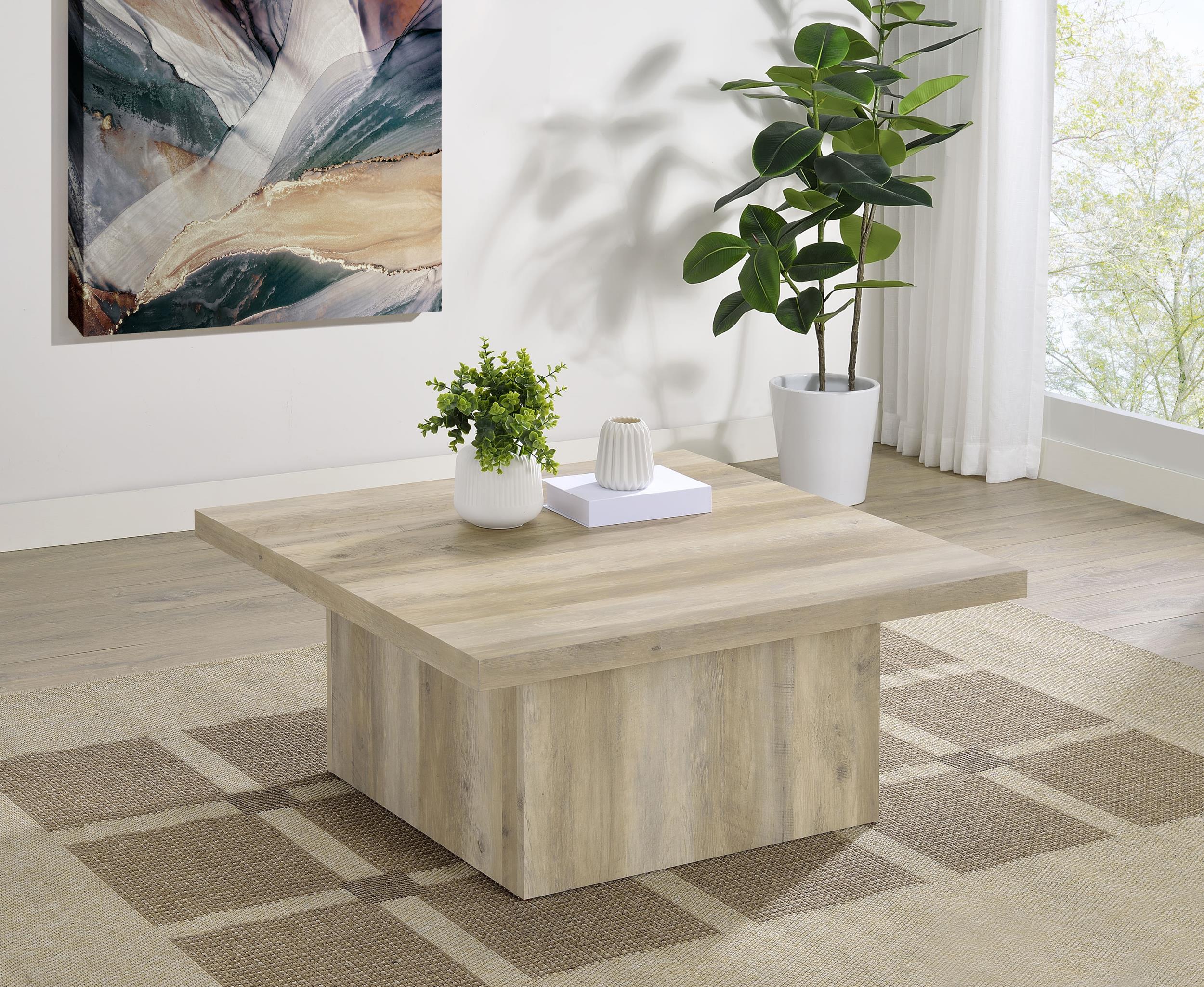 Devar Square Engineered Wood Coffee Table Distressed Pine - Image 2