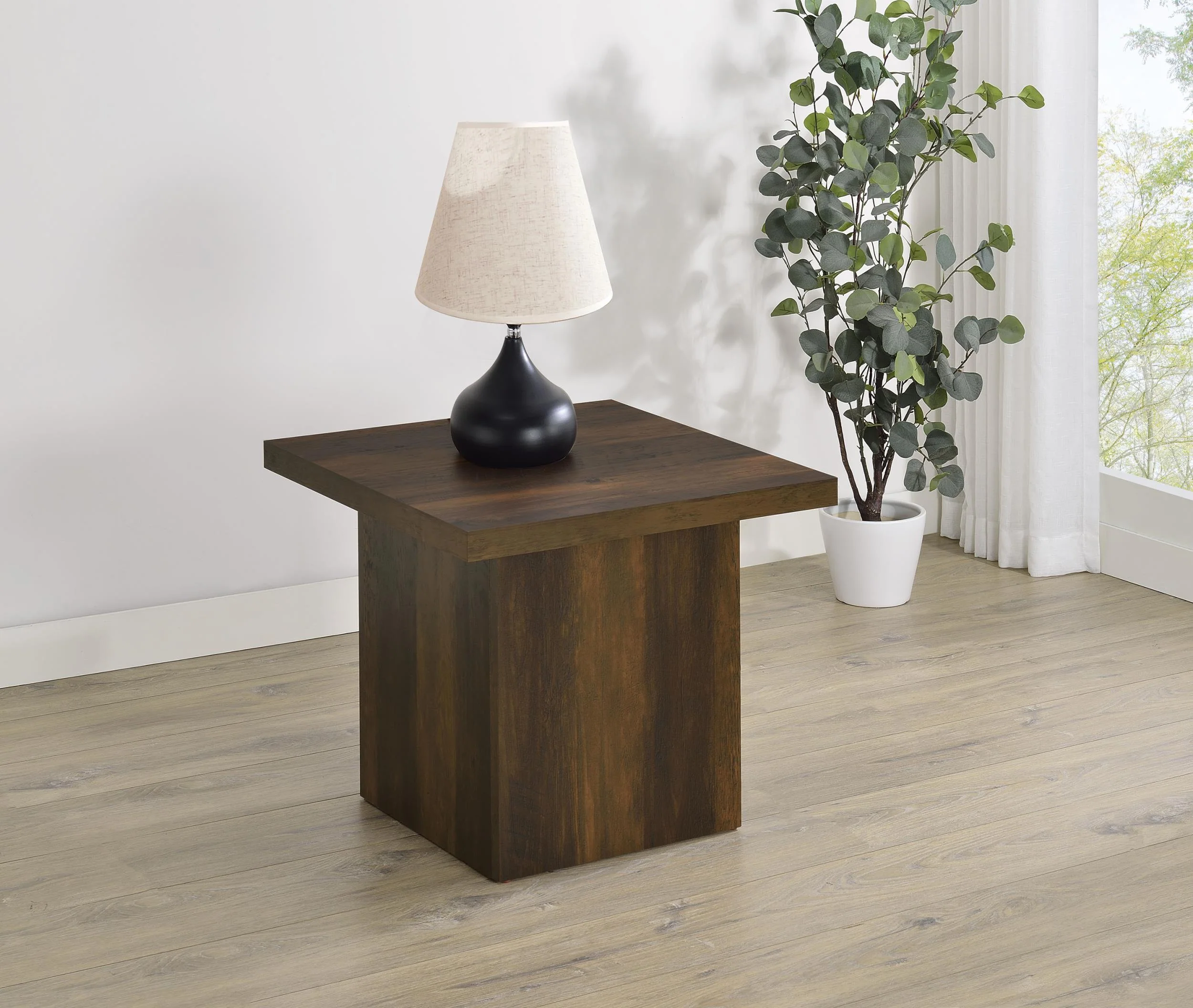 Devar Square Engineered Wood Side End Table Dark Pine - Image 2