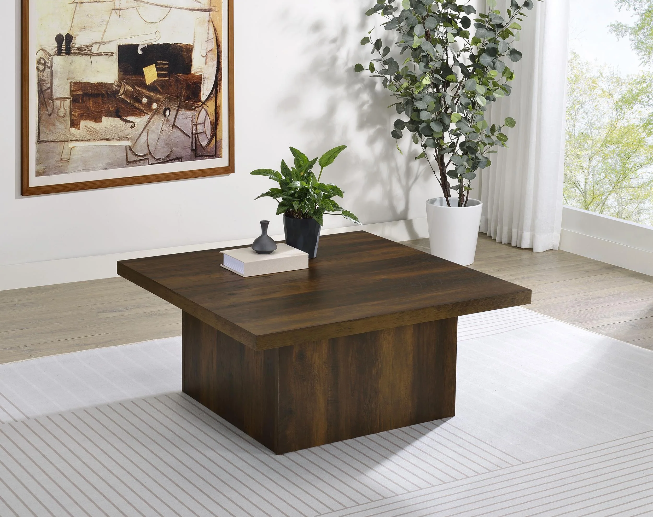 Devar Square Engineered Wood Cocktail Coffee Table Dark Pine - Image 2