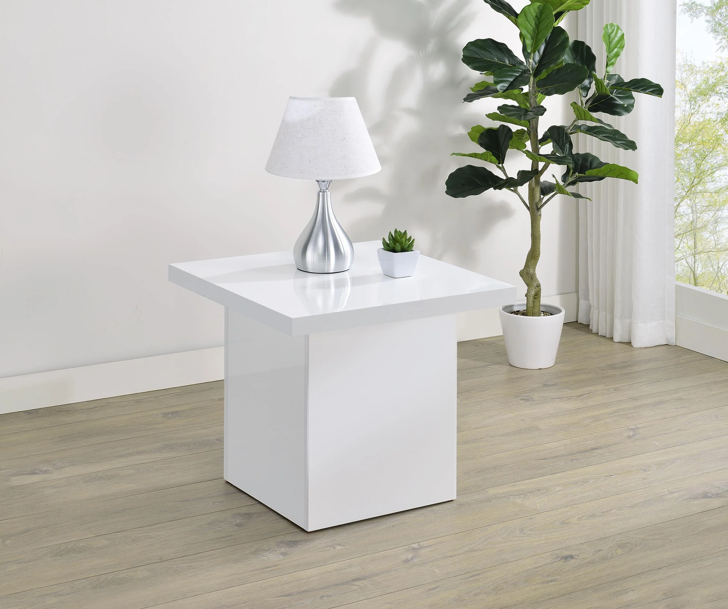 Devar Square Engineered Wood Side End Table White High Gloss - Image 2