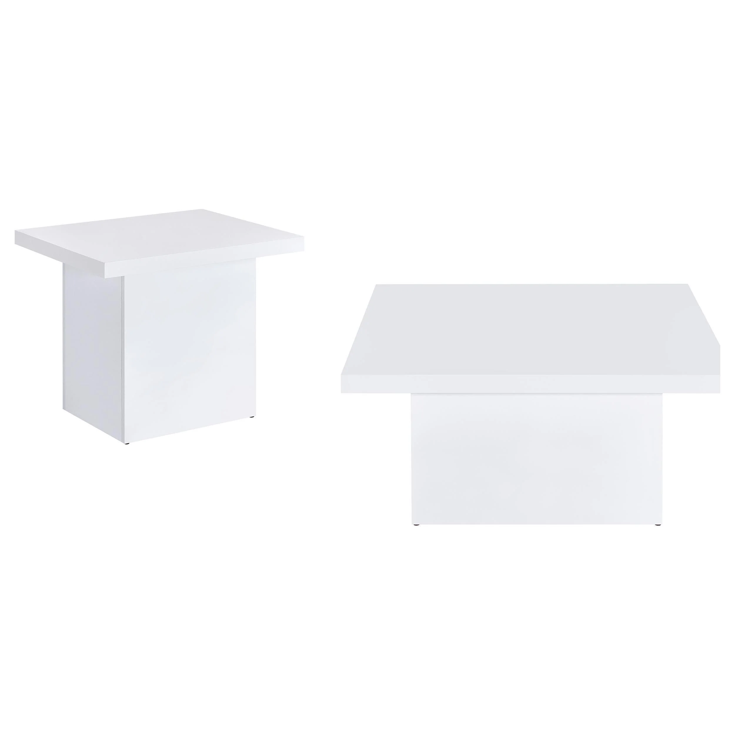 Devar 2-piece Square Coffee End Table Set White High Gloss - Image 2