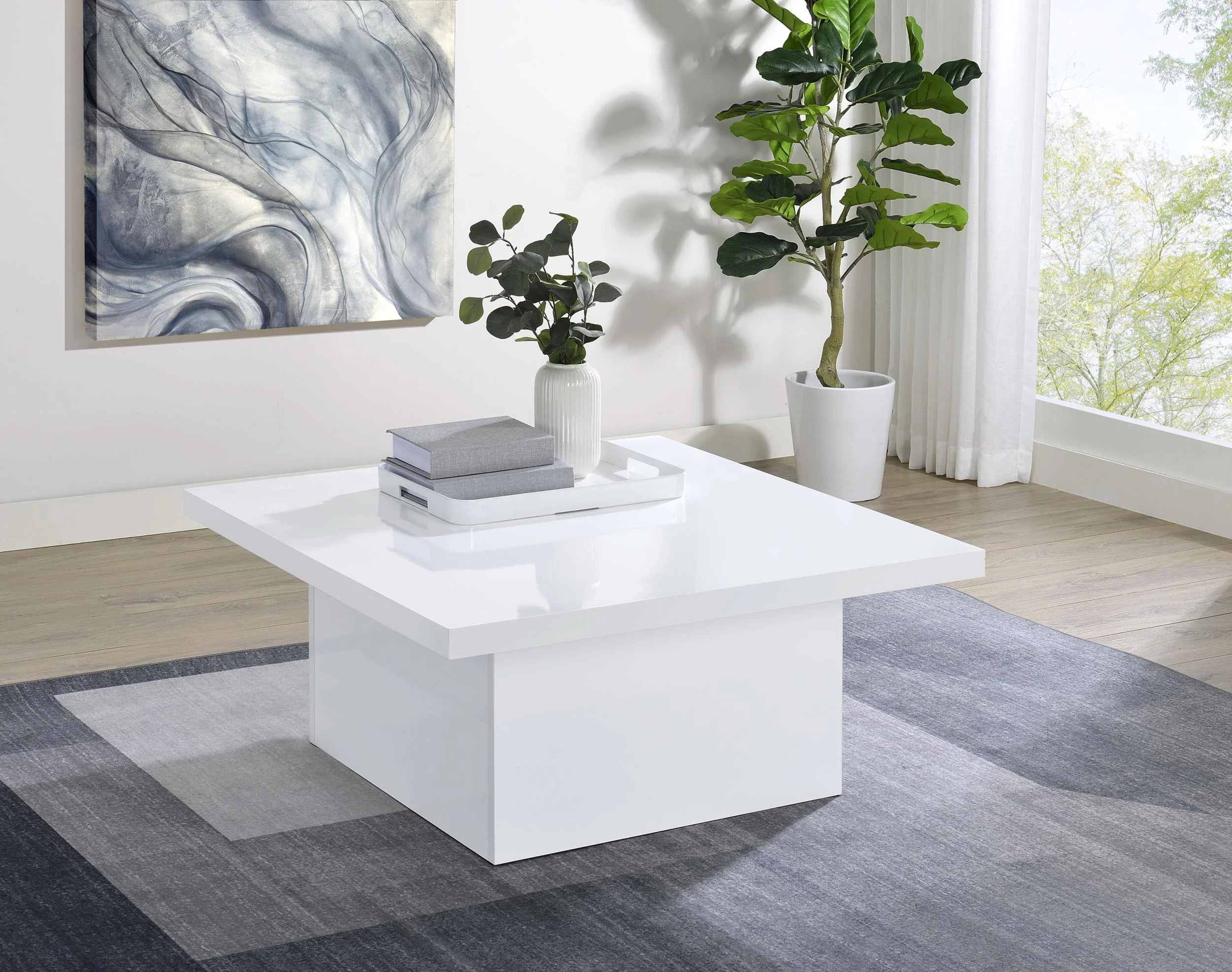 Devar Square Engineered Wood Coffee Table White High Gloss - Image 2