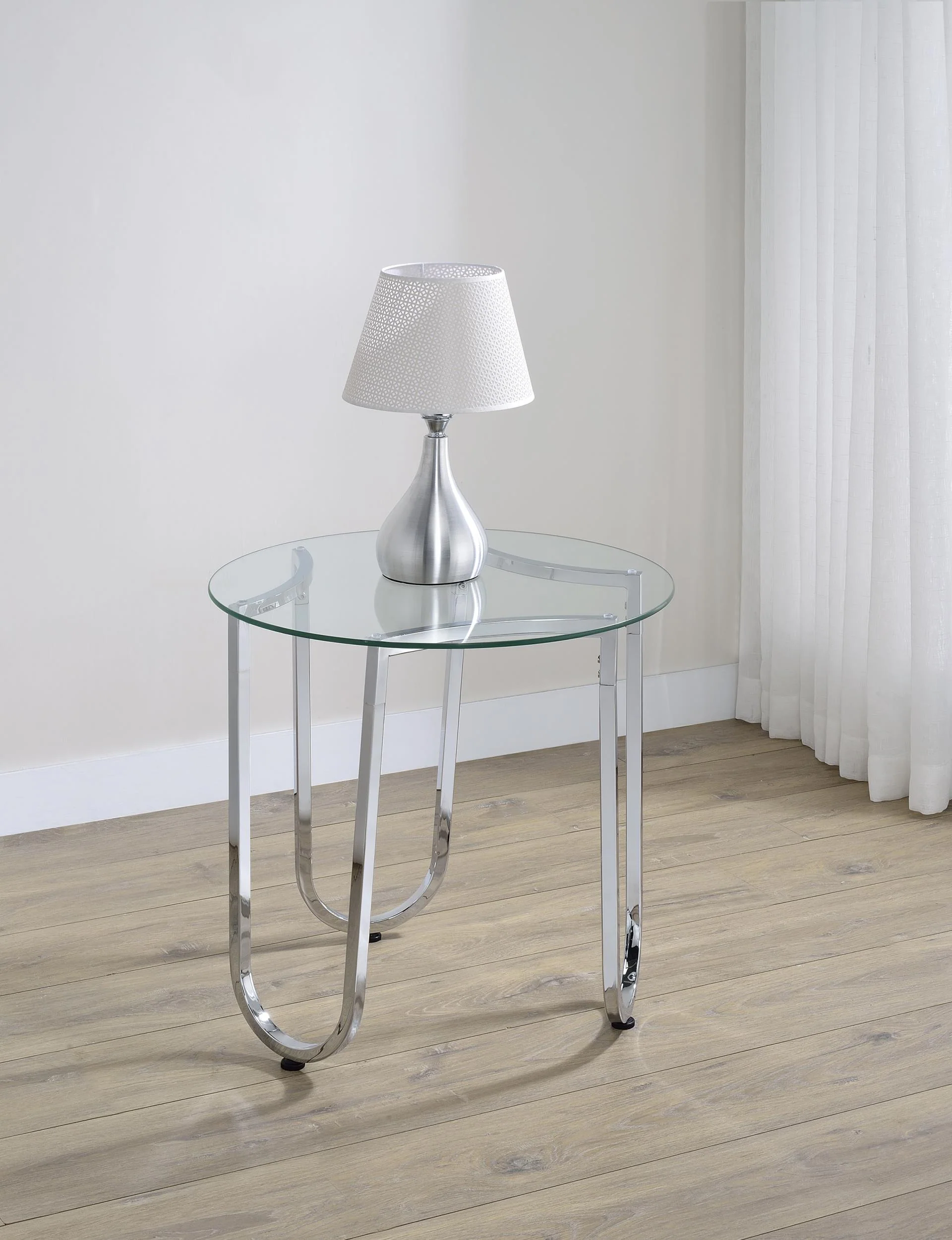 Beller Round Tempered Glass Top End Side Table Chrome - Image 2