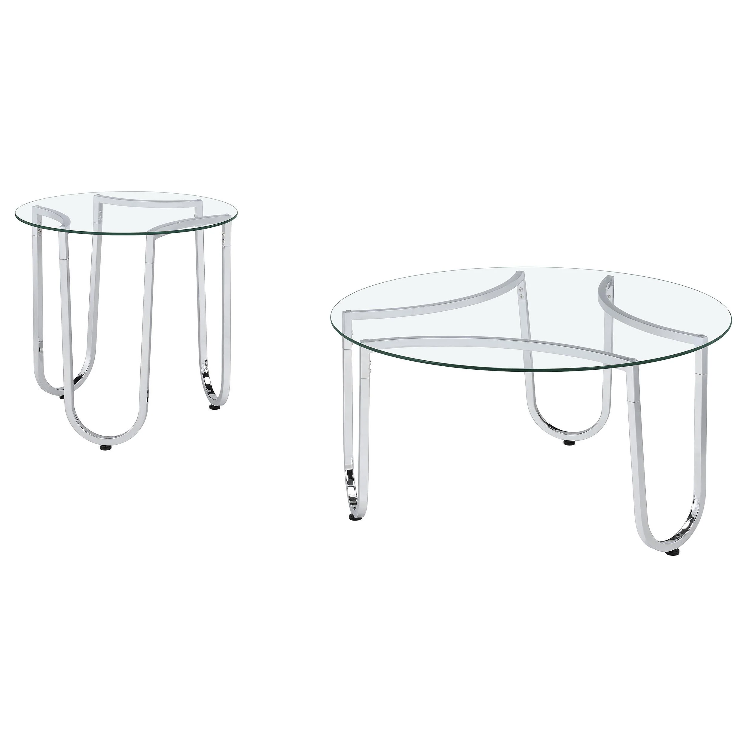 Beller 2-piece Round Tempered Glass Top Coffee Table Set Chrome - Image 2