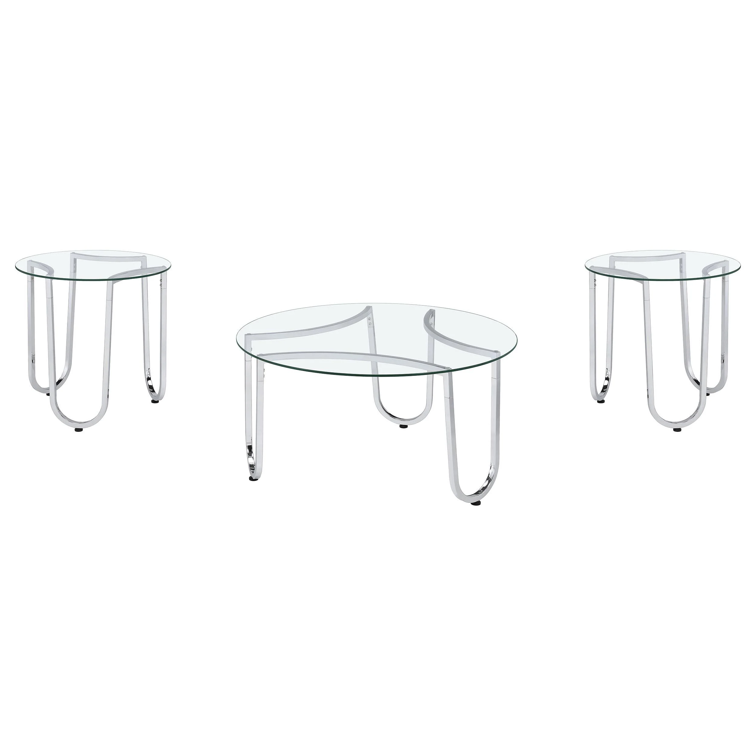 Beller 3-piece Round Tempered Glass Top Coffee Table Set Chrome - Image 2