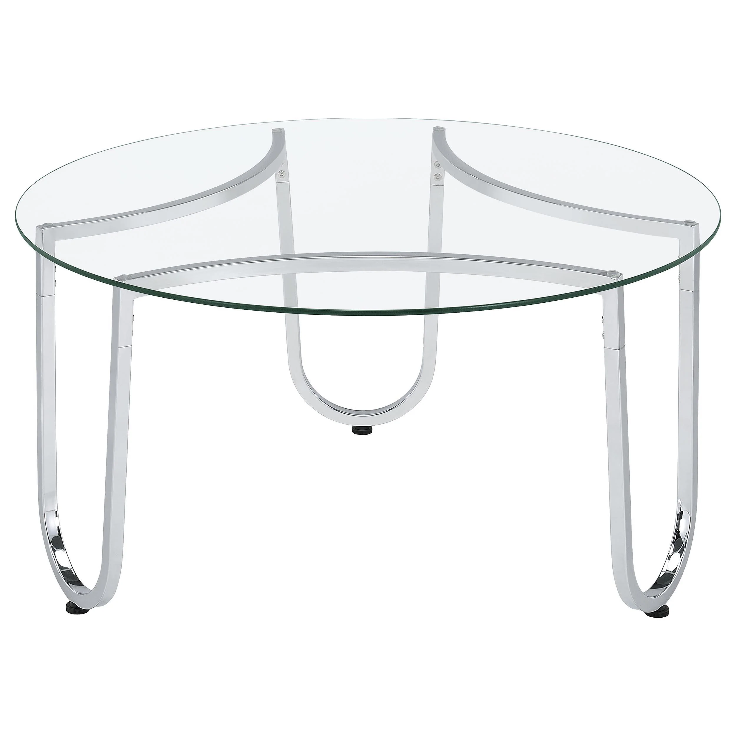 Beller Round Tempered Glass Top Cocktail Coffee Table Chrome - Image 3
