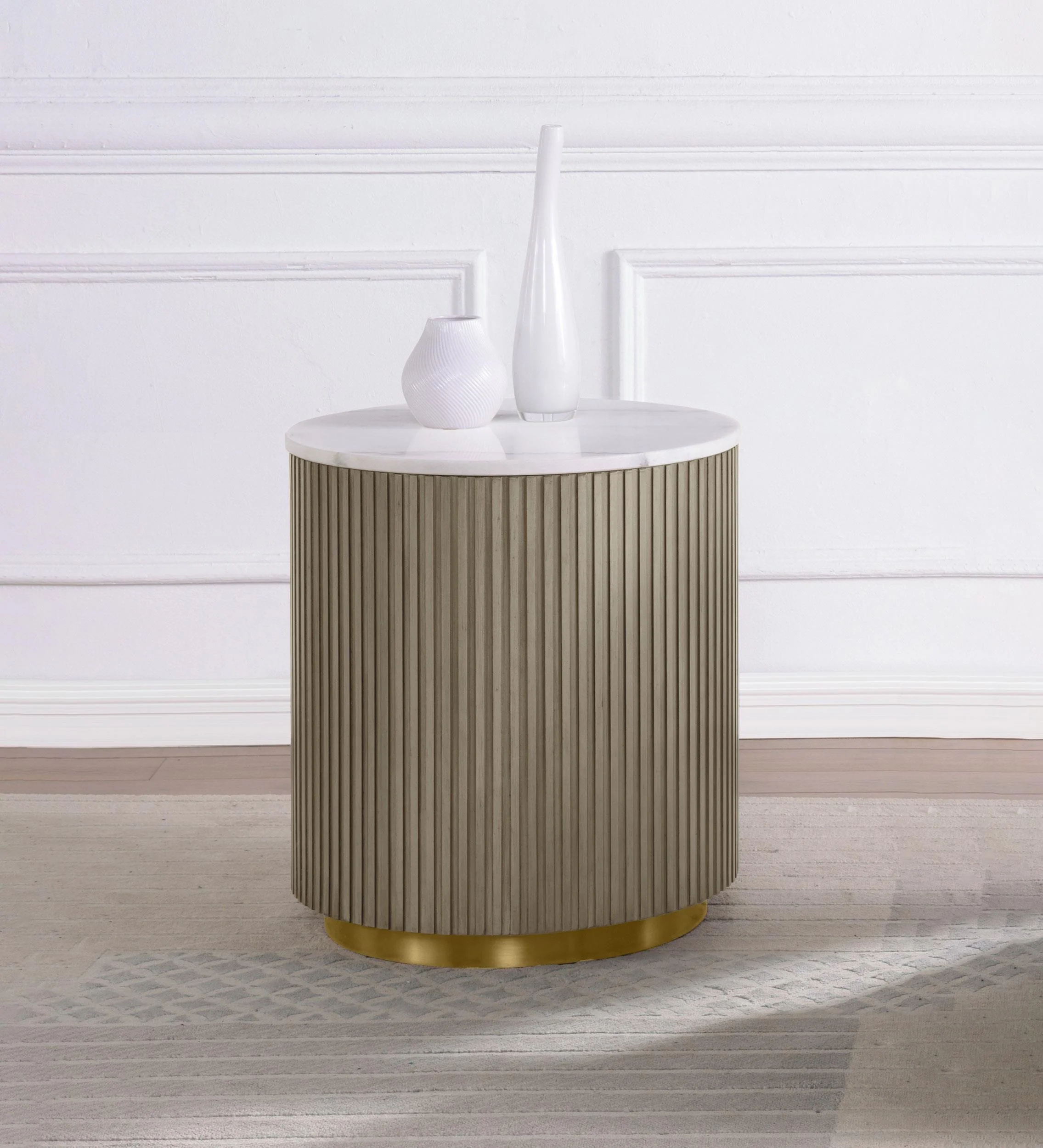 Jason Round White Marble Top Side End Table Greige - Image 2