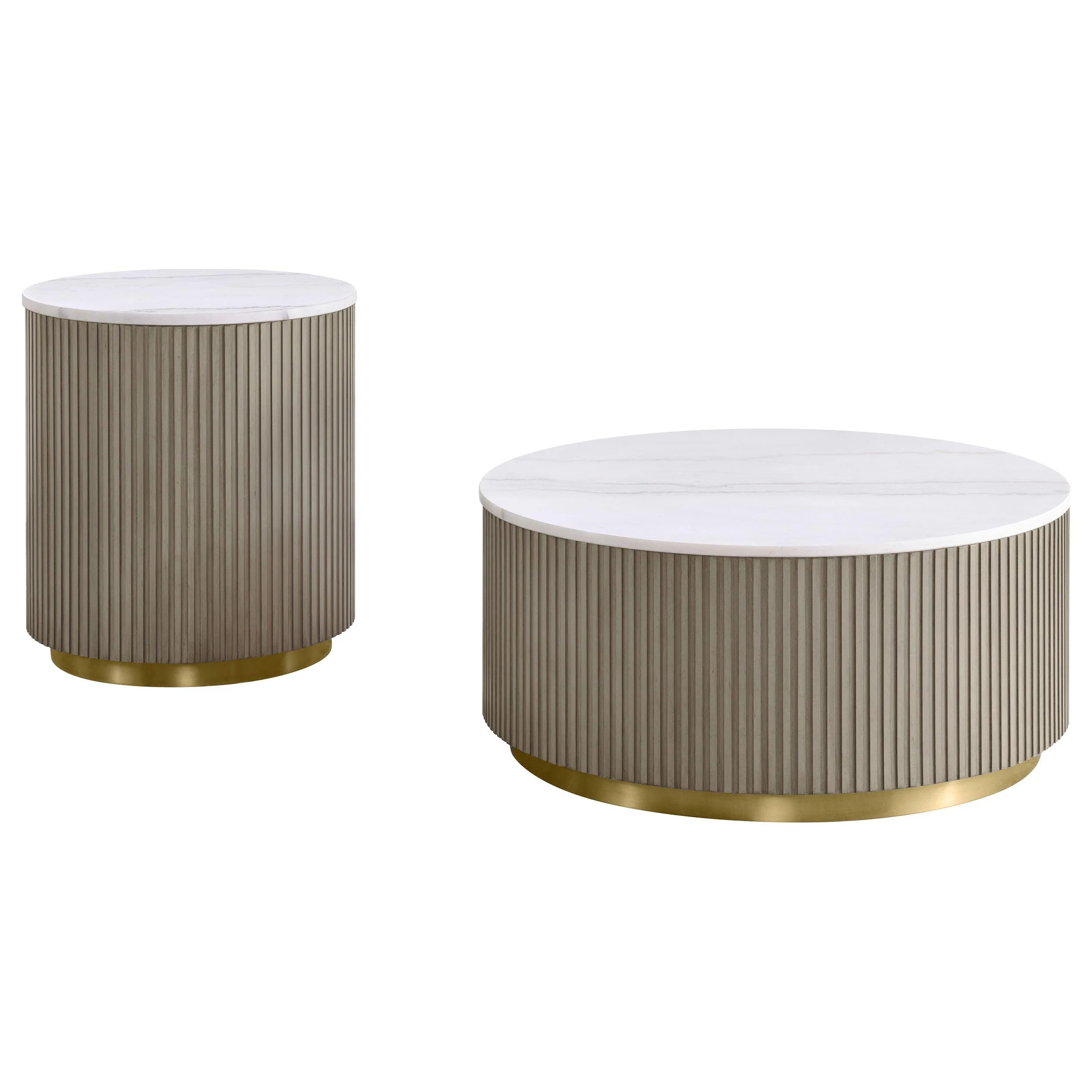 Jason 2-piece Round White Marble Coffee Table Set Greige - Image 2