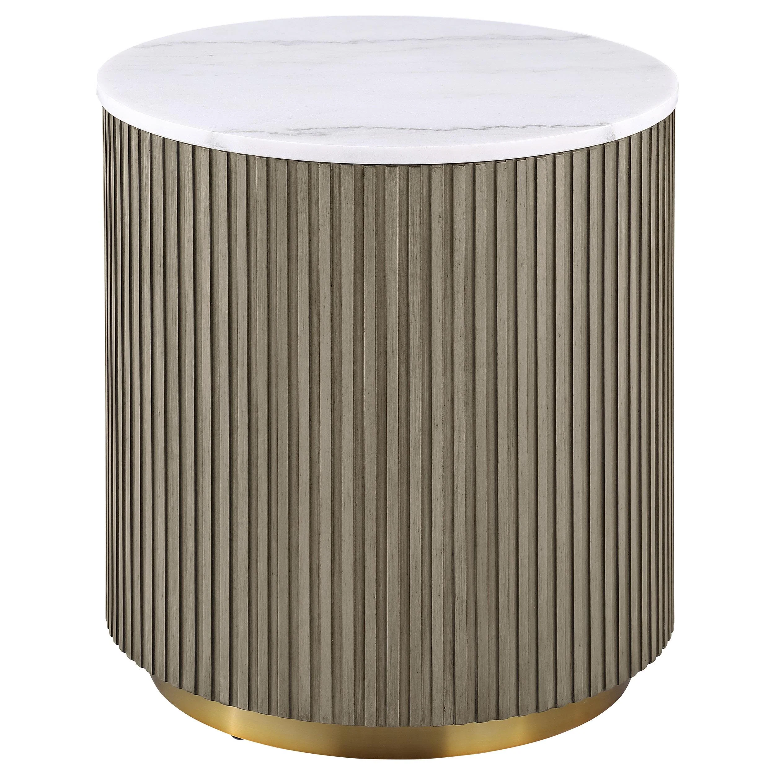 Jason 2-piece Round White Marble Coffee Table Set Greige - Image 3