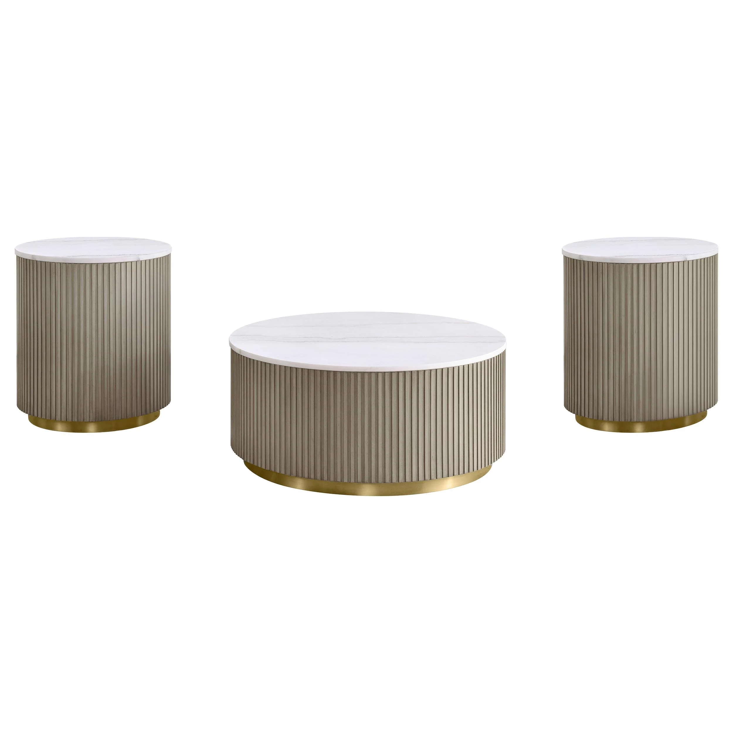 Jason 3-piece Round White Marble Coffee Table Set Greige - Image 2
