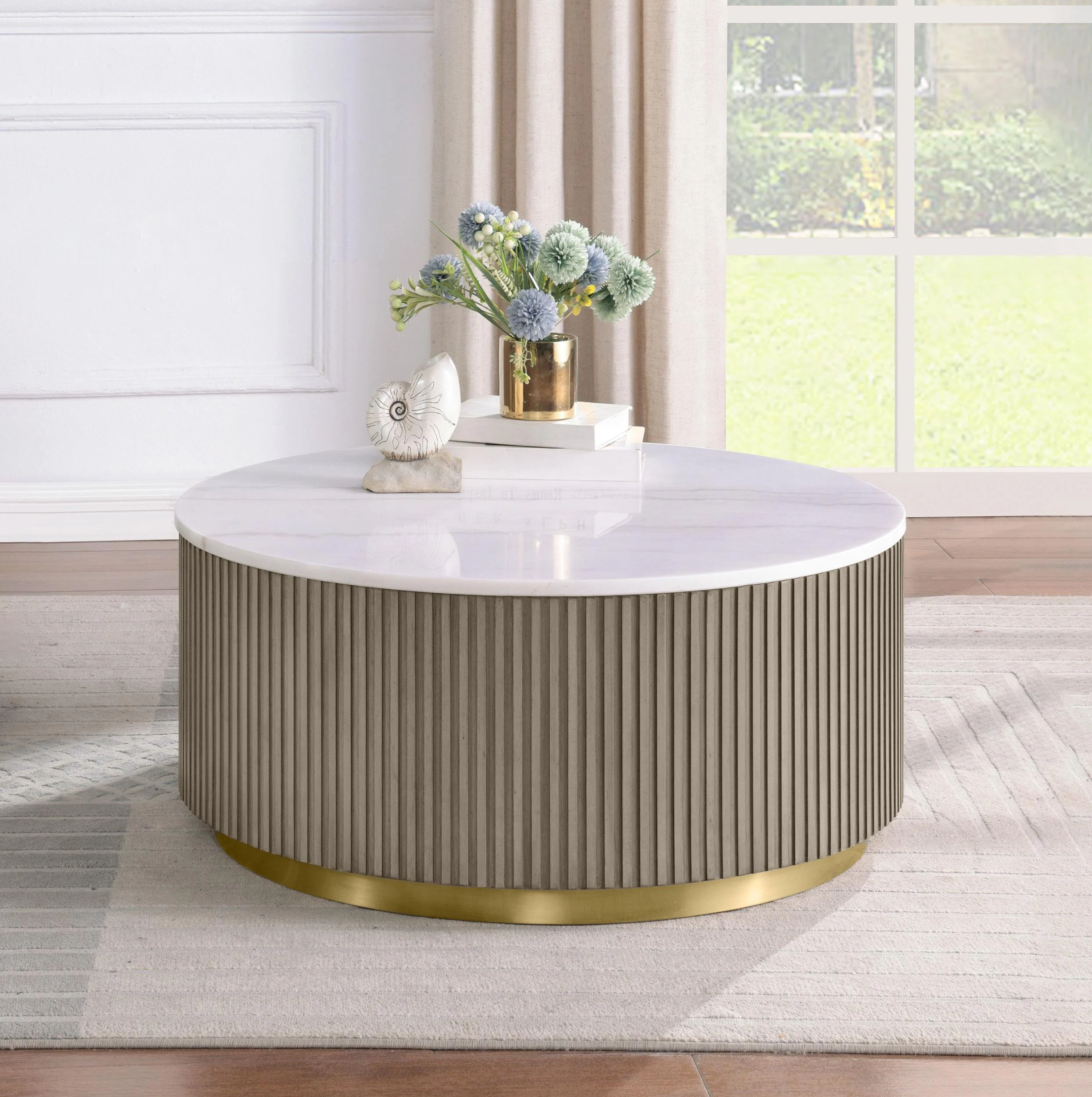 Jason Round White Marble Top Coffee Table Greige - Image 2