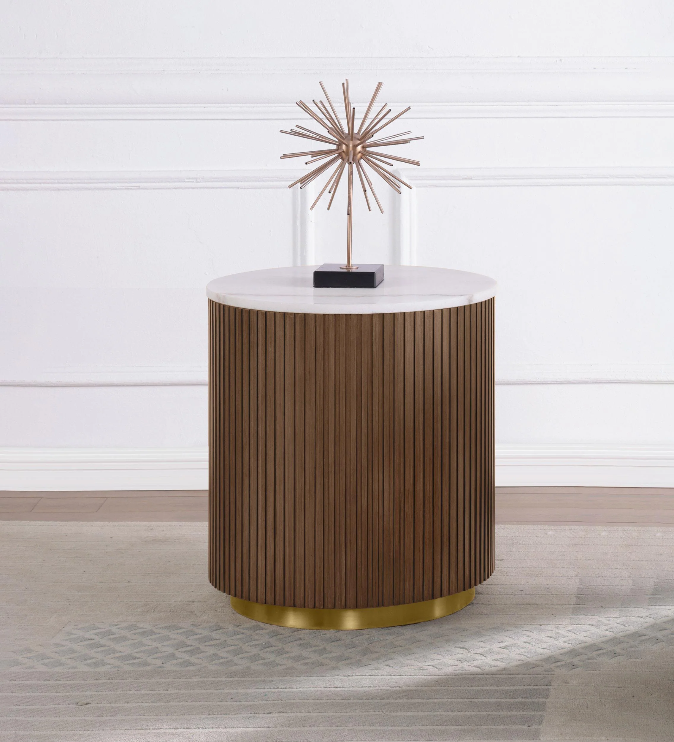 Jason Round White Marble Top Side End Table Honey Brown - Image 2