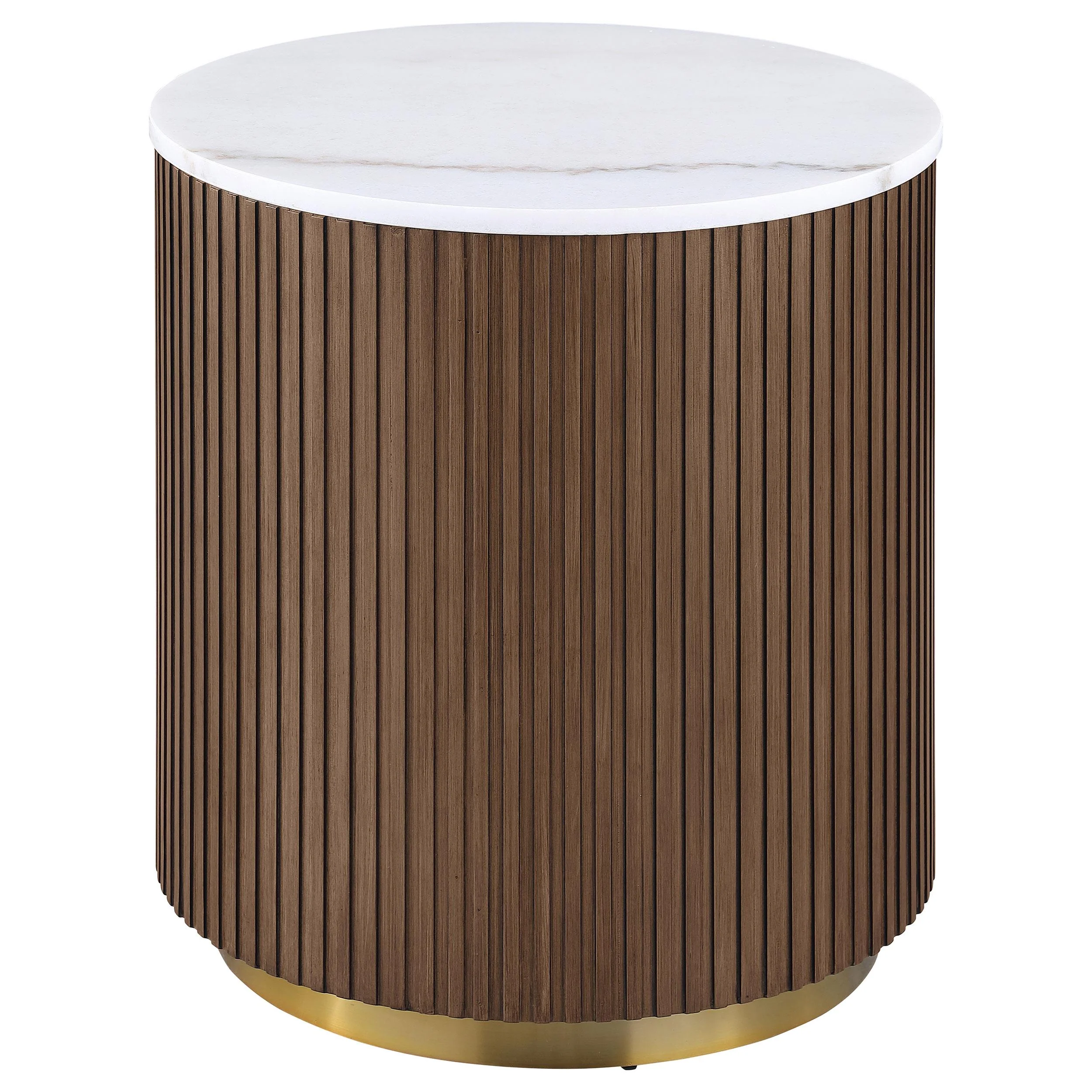 Jason 2-piece Round White Marble Coffee Table Set Honey Brown - Image 3