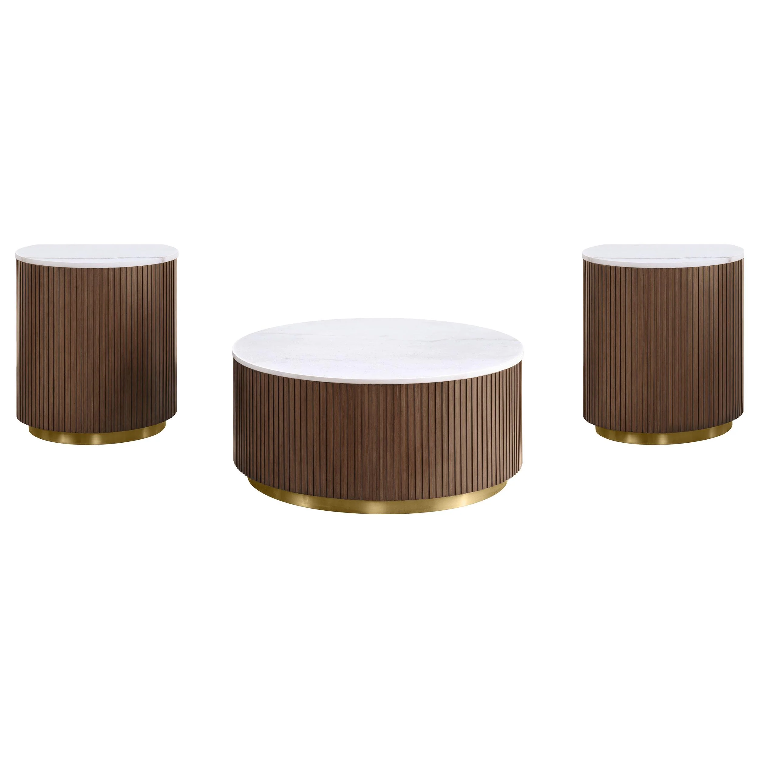 Jason 3-piece Round White Marble Coffee Table Set Honey Brown - Image 2