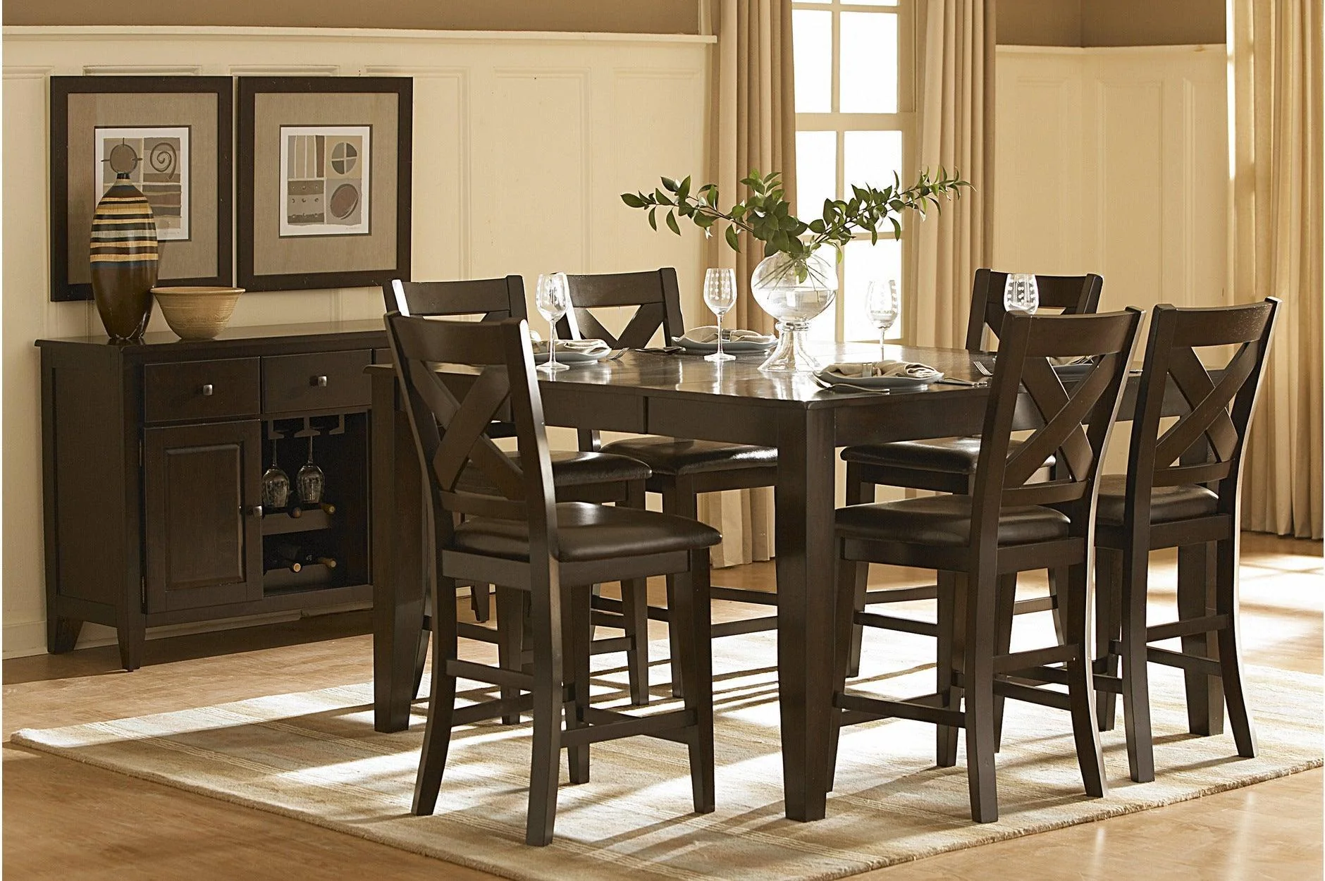 Crown Point Brown Sturdy Rectangular Counter Height Set - Image 1