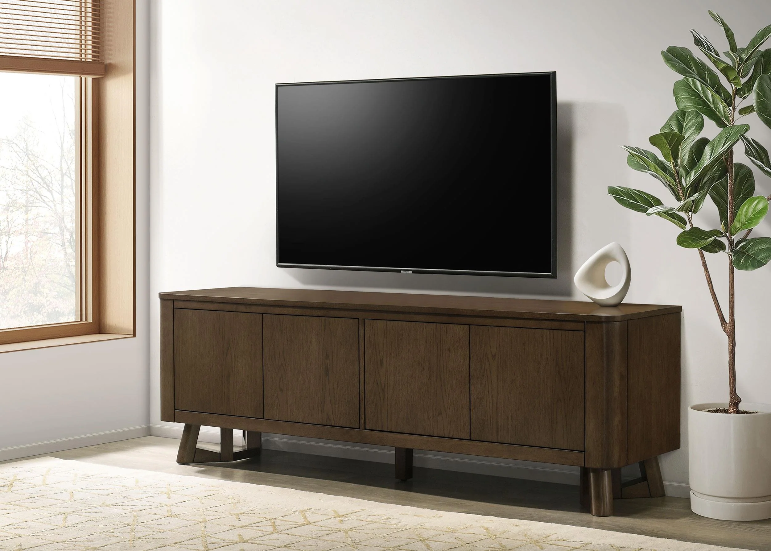 Trotter 71-inch 4-Door Wood TV Stand Media Console Brown - Image 2