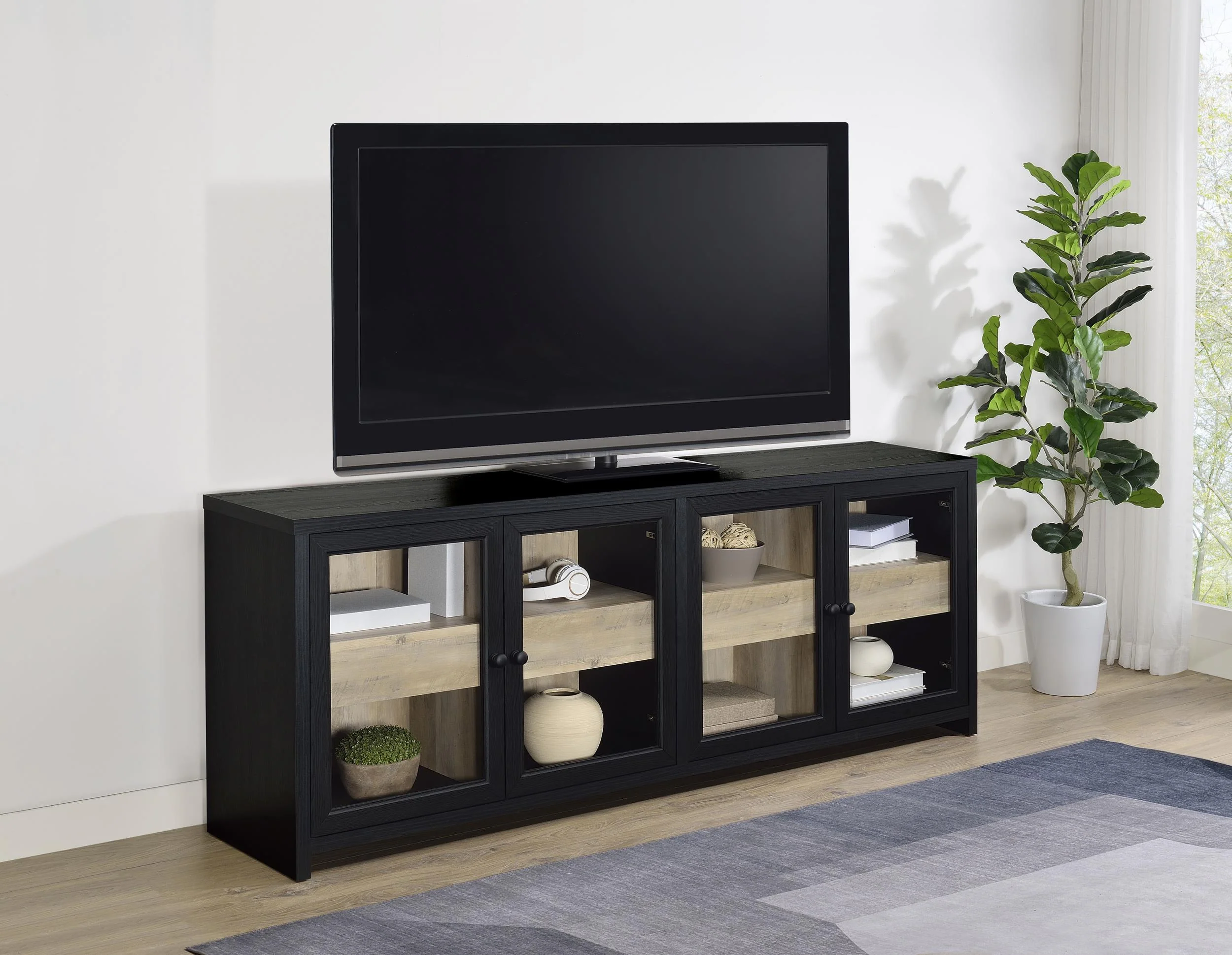 Denison 79-inch 4-door TV Stand Media Console Black - Image 2