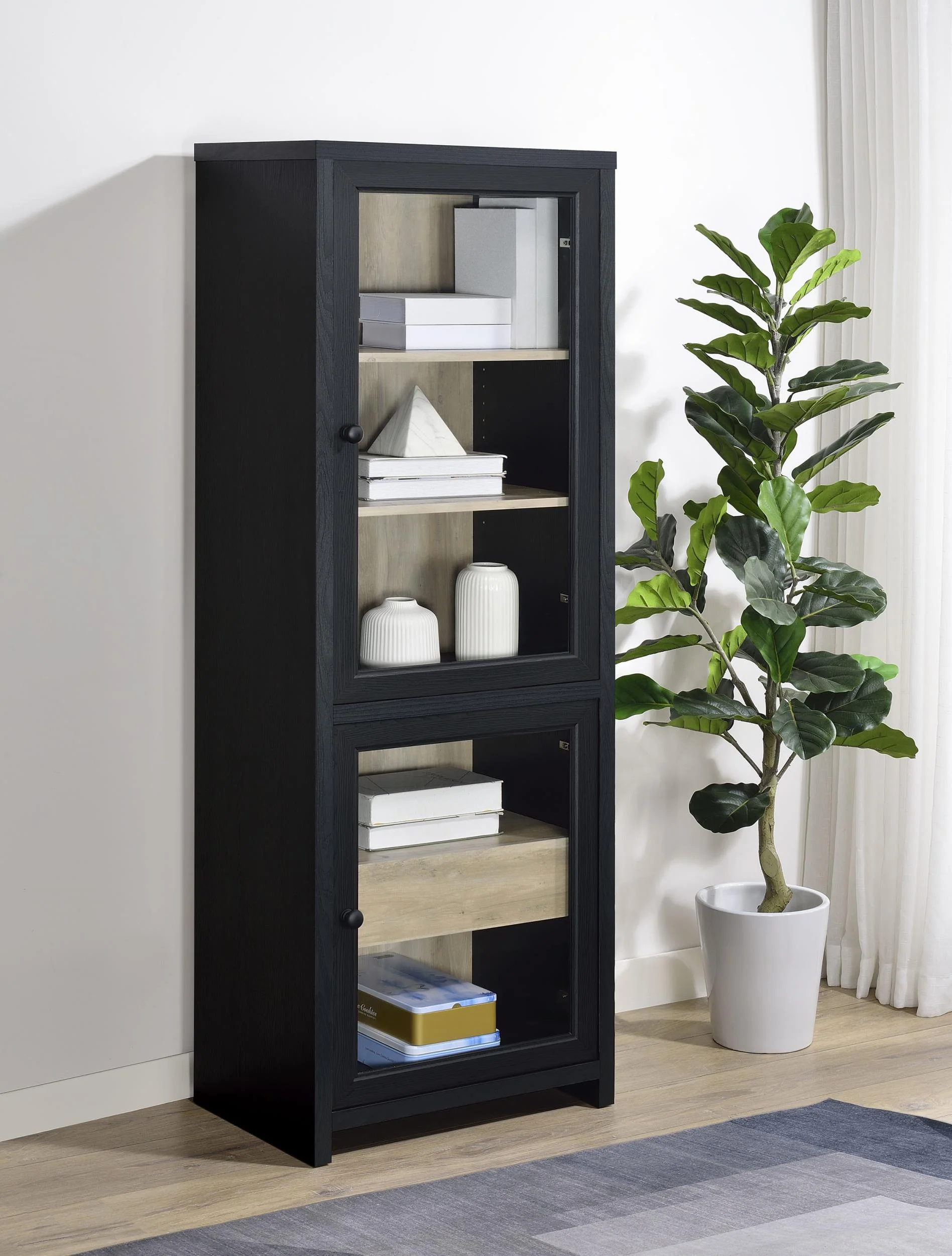 Denison 67-inch 2-door Media Tower Storage Cabinet Black - Image 2