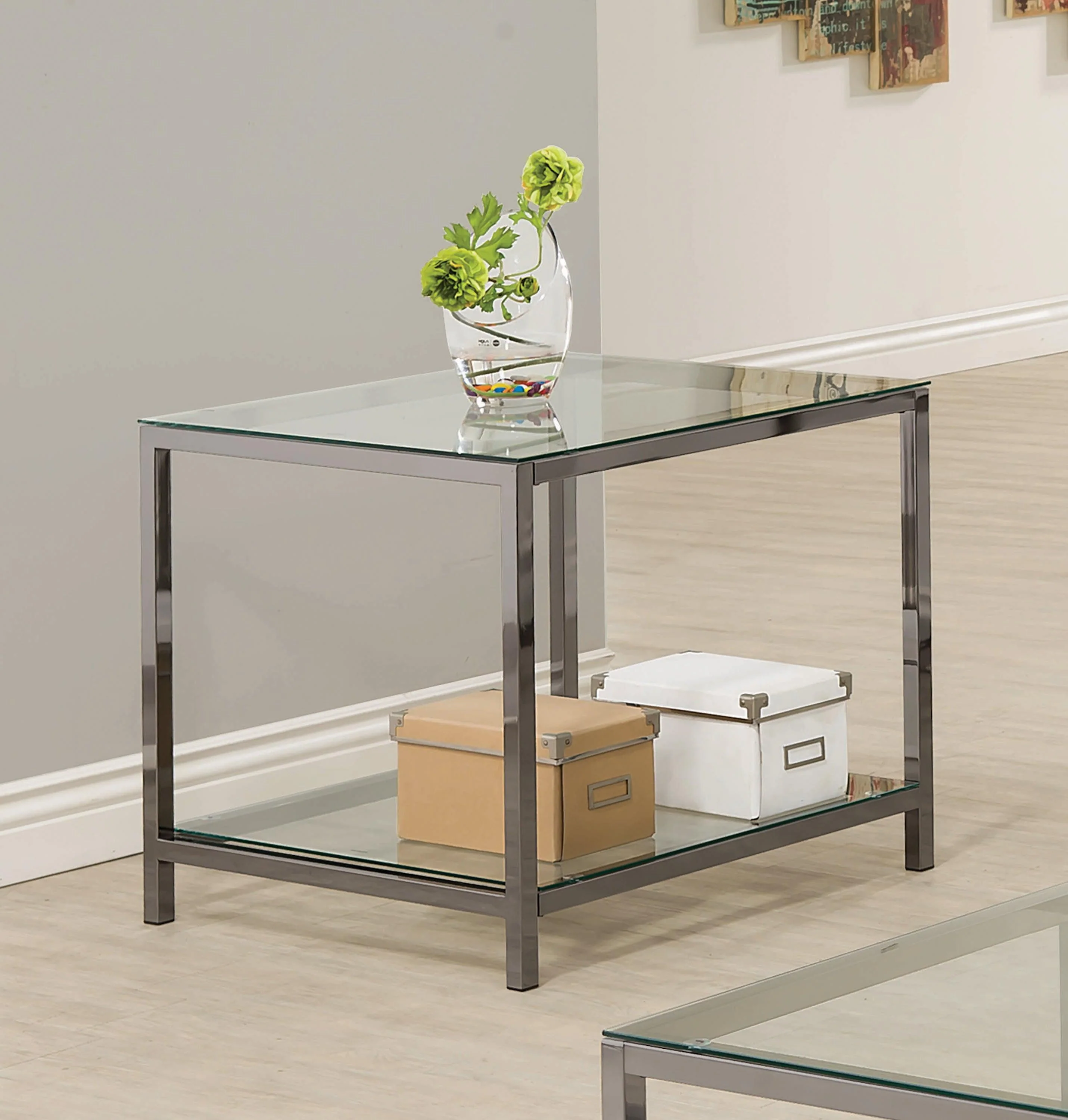 Trini End Table With Glass Shelf Black Nickel - Image 2