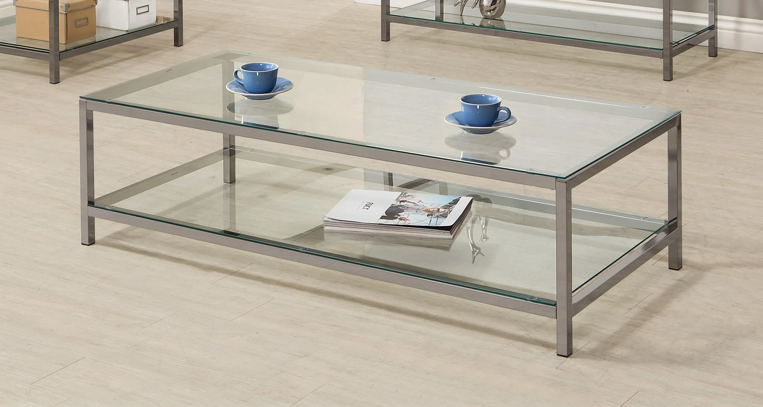Trini Coffee Table With Glass Shelf Black Nickel - Image 2