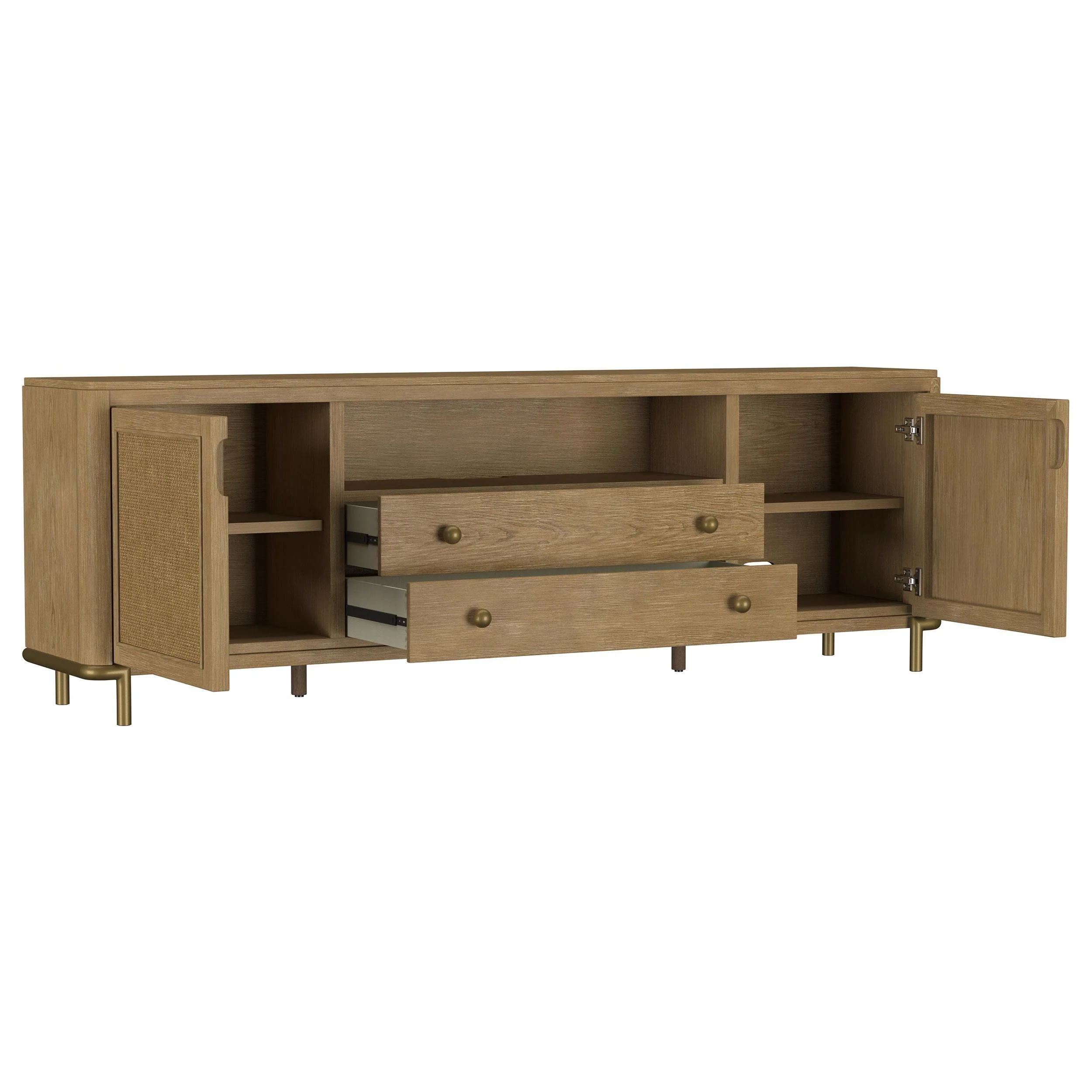 Arini Rattan Cane 2-door TV Stand Media Console Sand Wash - Image 3