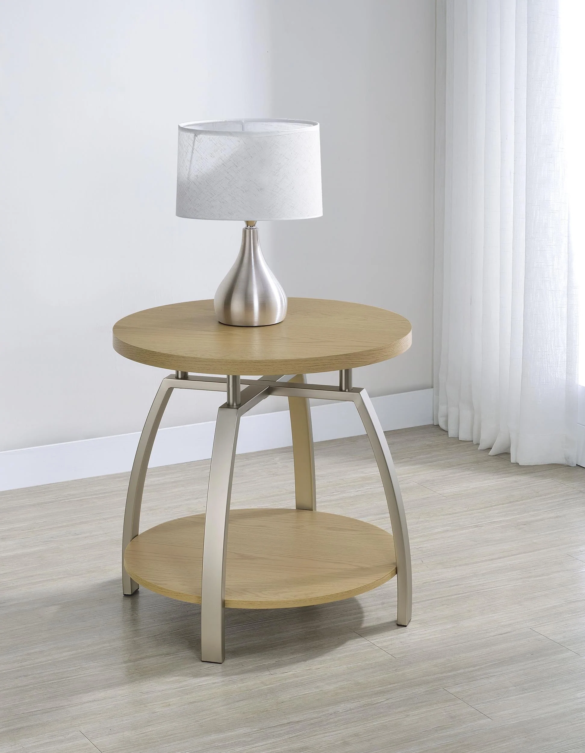 Dacre Round Engineered Wood Top Side End Table Greige - Image 2