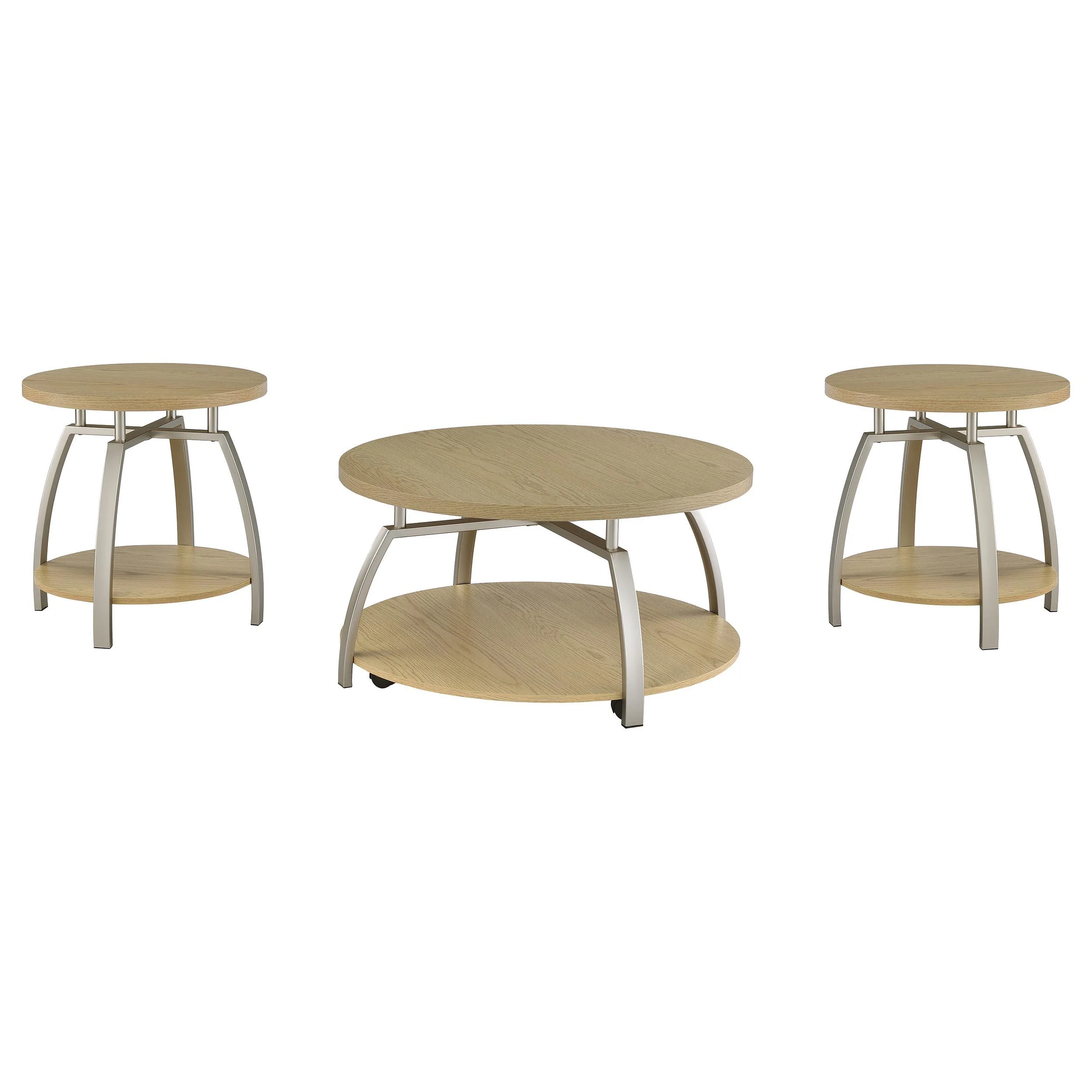Dacre 3-piece Round Coffee and End Table Set Greige - Image 2