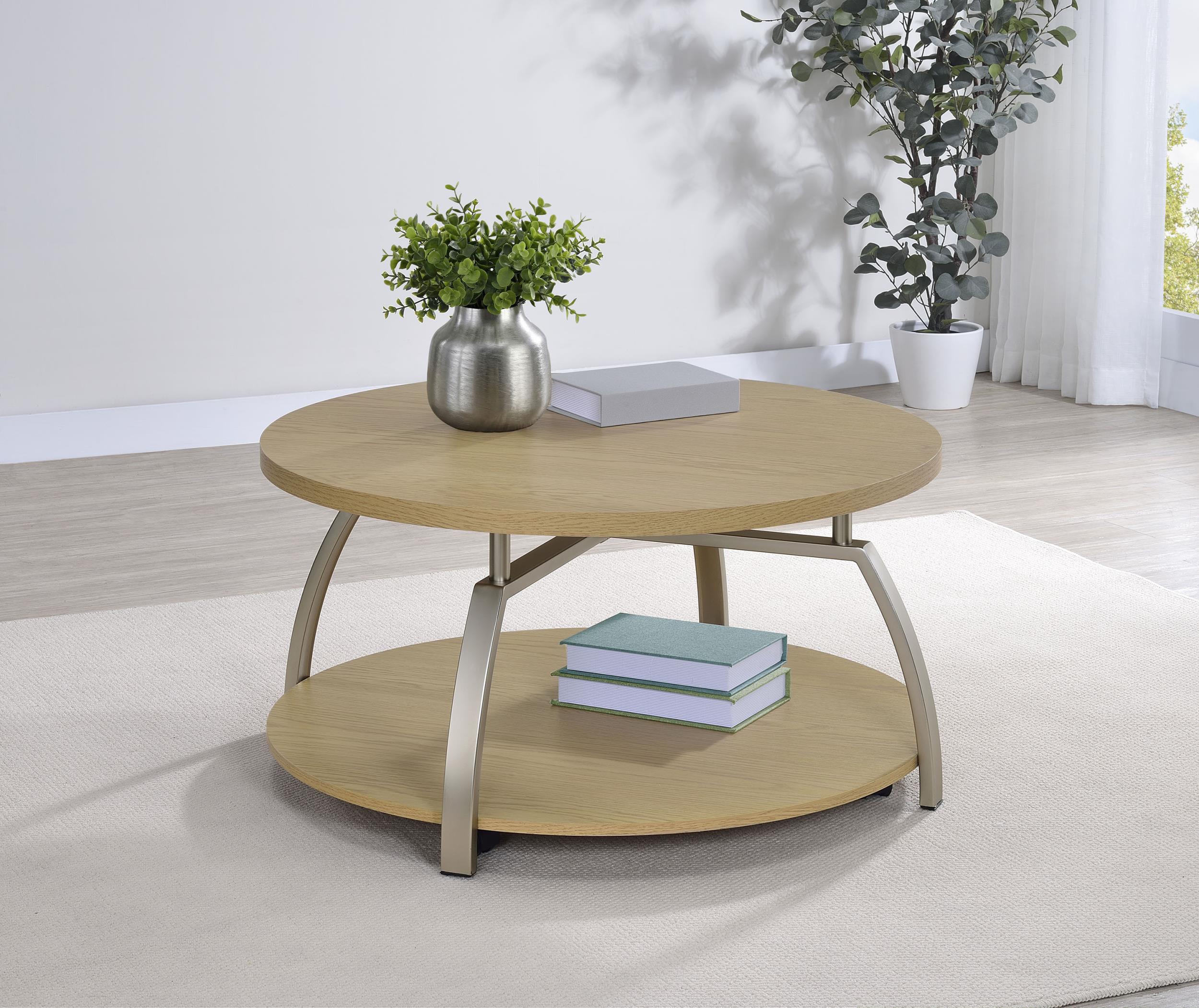 Dacre Round Engineered Wood Top Coffee Table Greige - Image 2