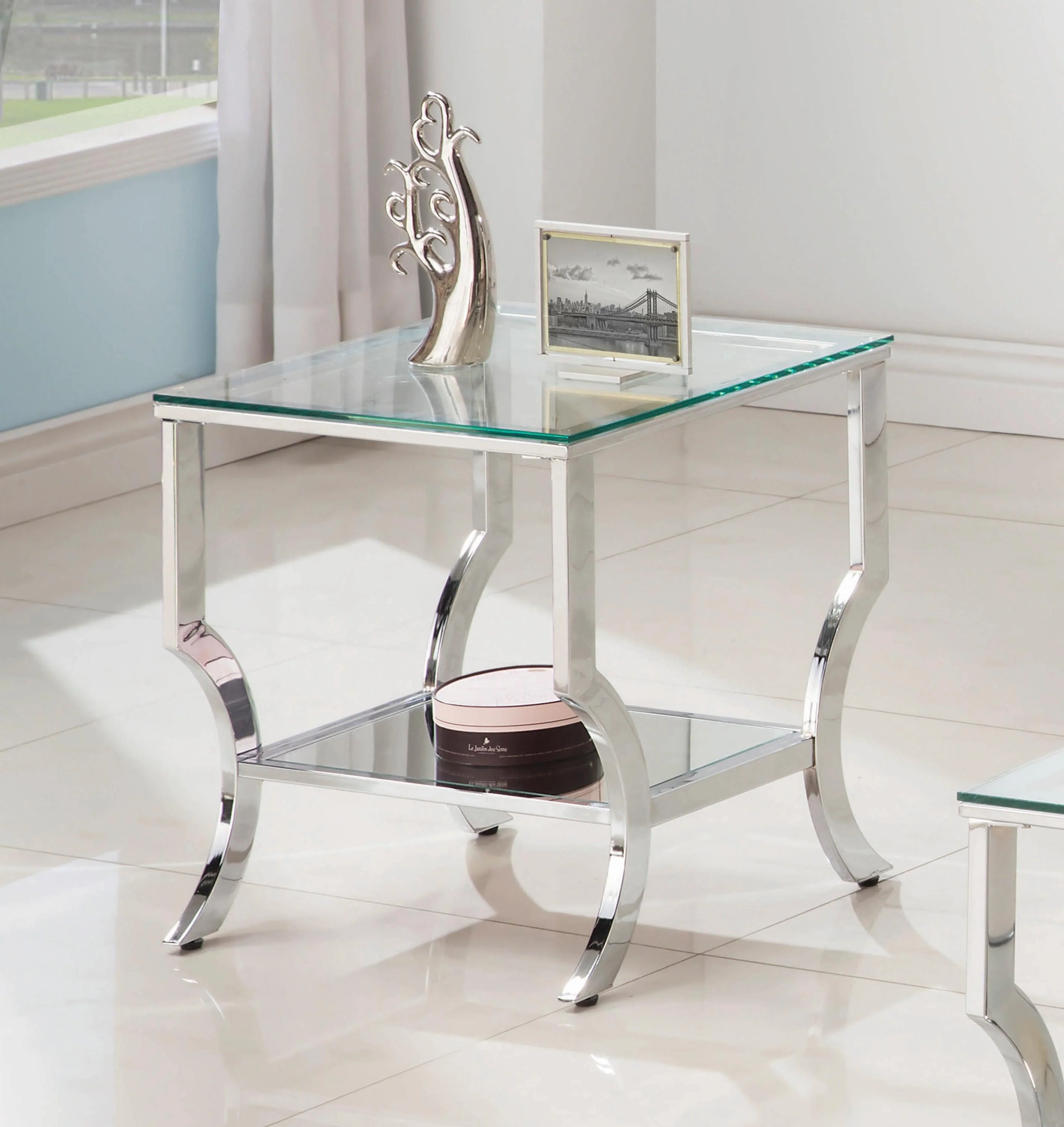 Saide Square End Table With Mirrored Shelf Chrome - Image 2