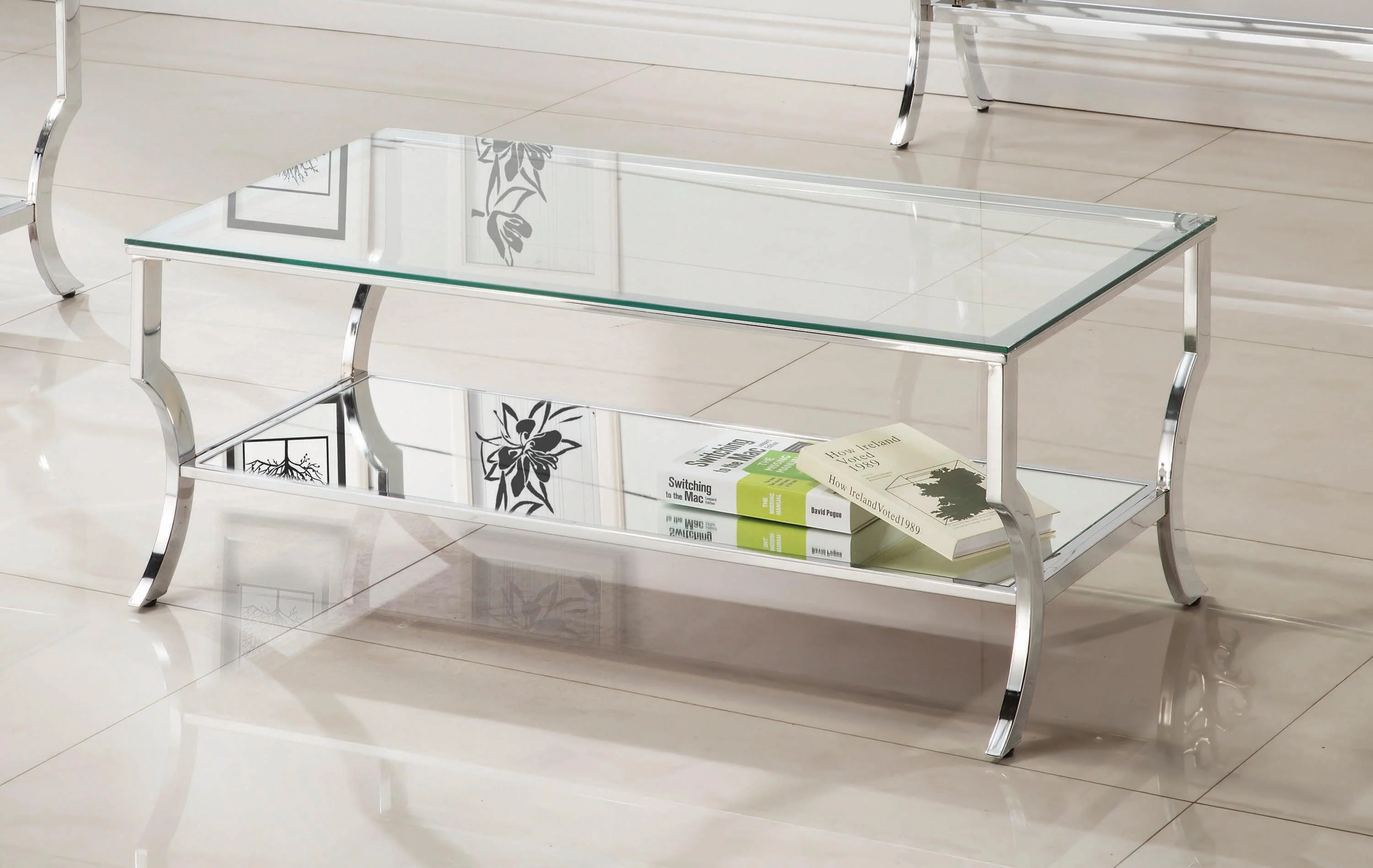 Saide Rectangular Coffee Table With Mirrored Shelf Chrome - Image 2