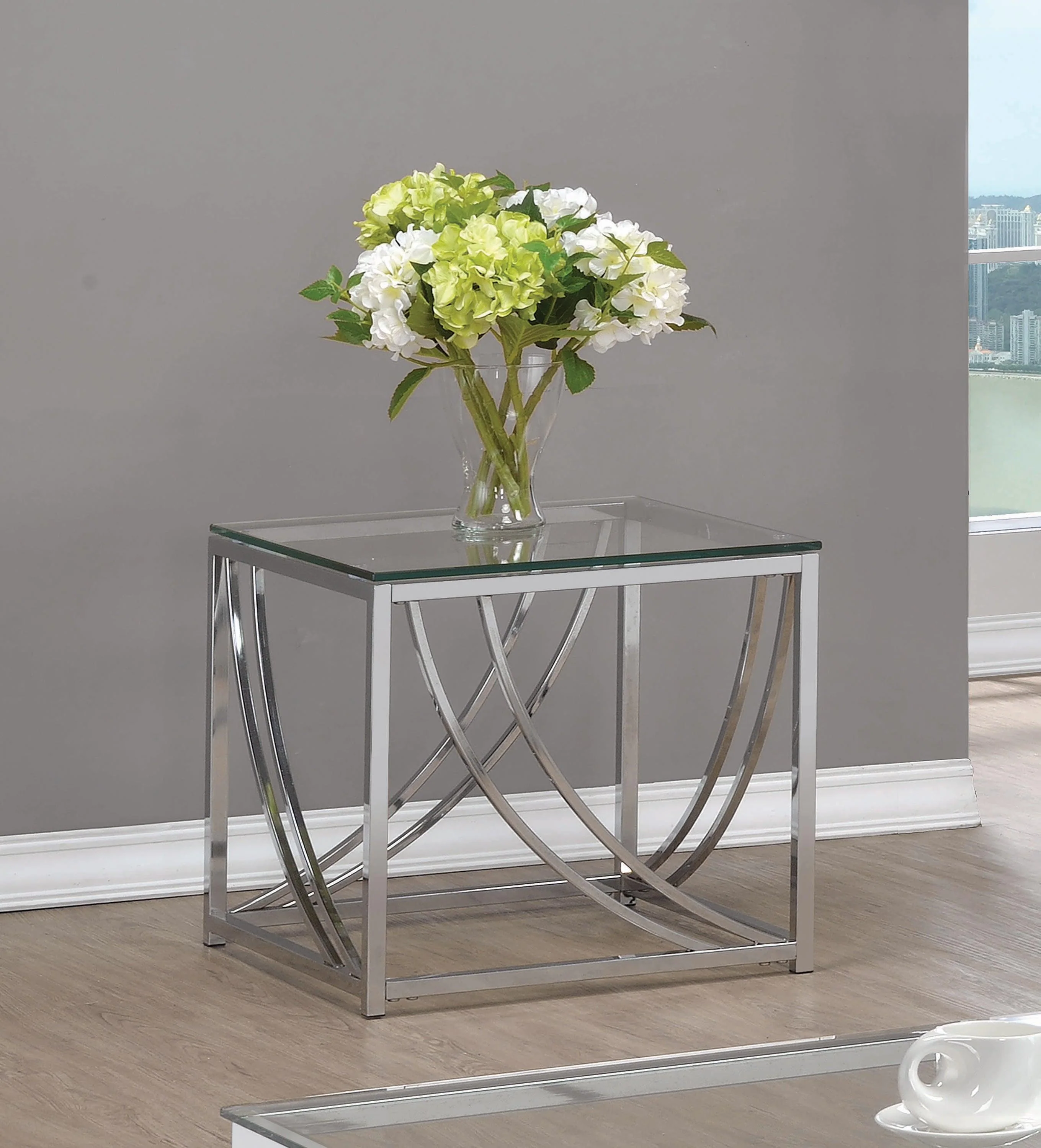Lille Glass Top Square End Table Accents Chrome - Image 2