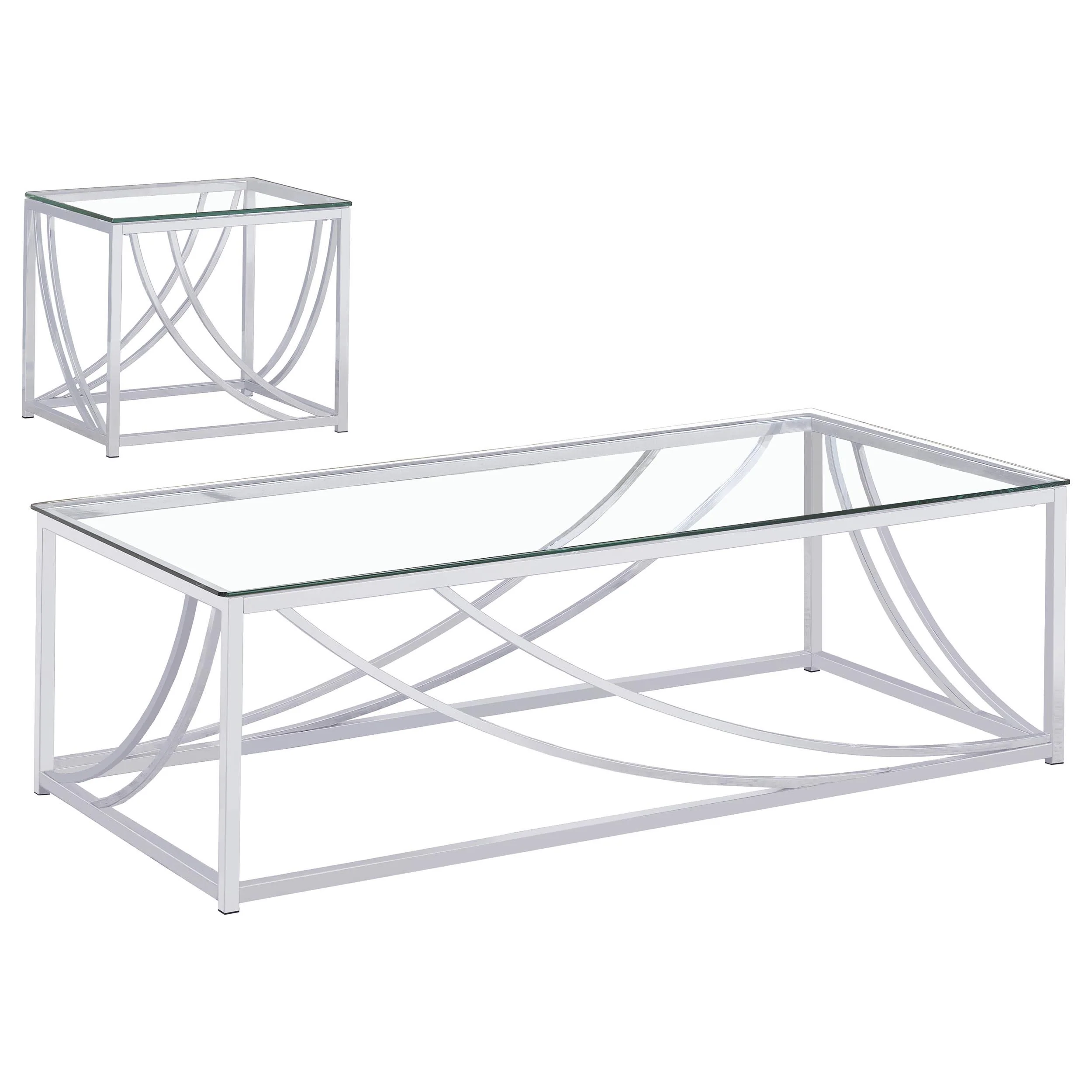 Lille 2-piece Glass Top Coffee And End Table Set Chrome - Image 2