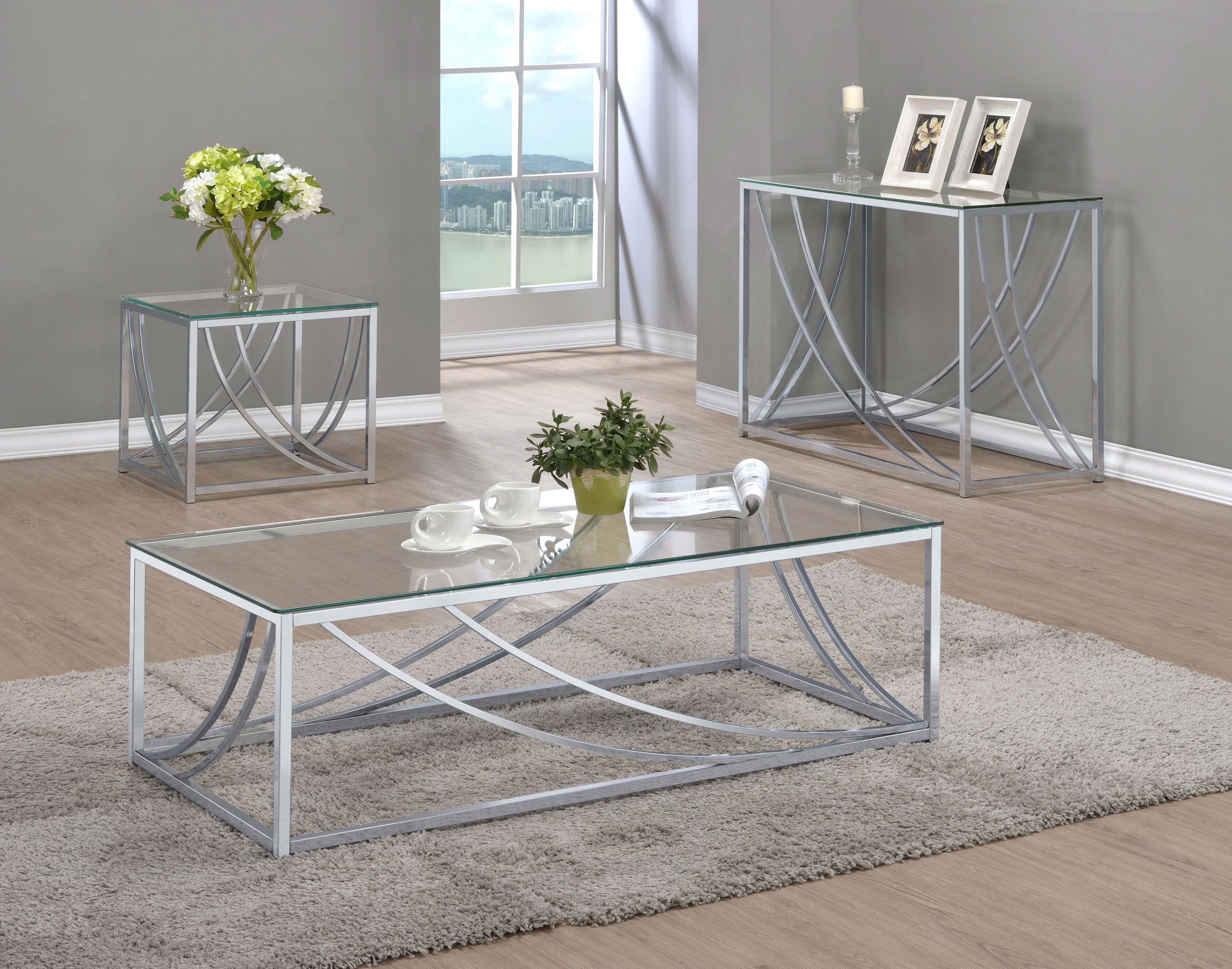 Lille 3-piece Glass Top Coffee End Sofa Table Set Chrome - Image 2