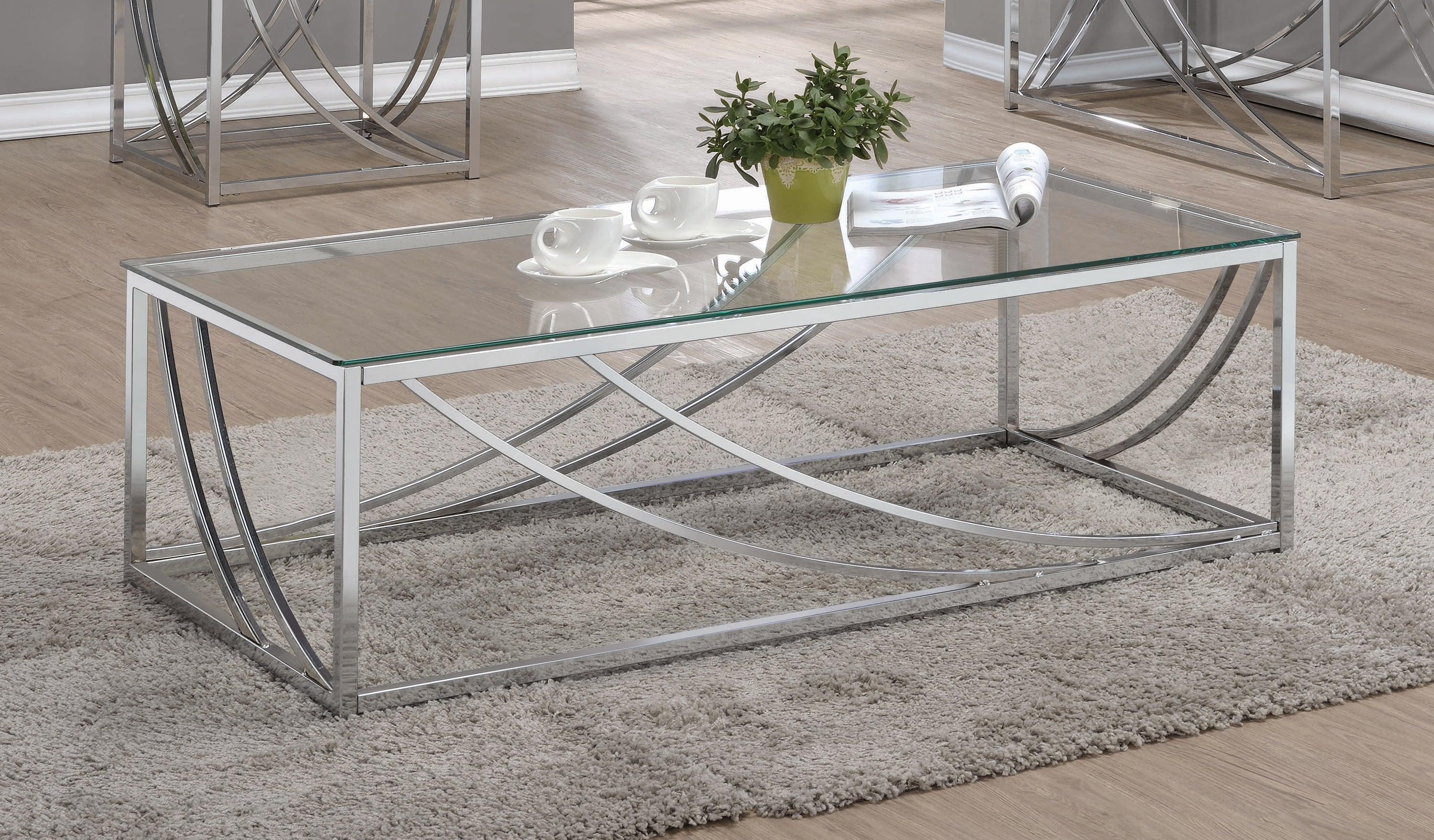 Lille Glass Top Rectangular Coffee Table Accents Chrome - Image 2