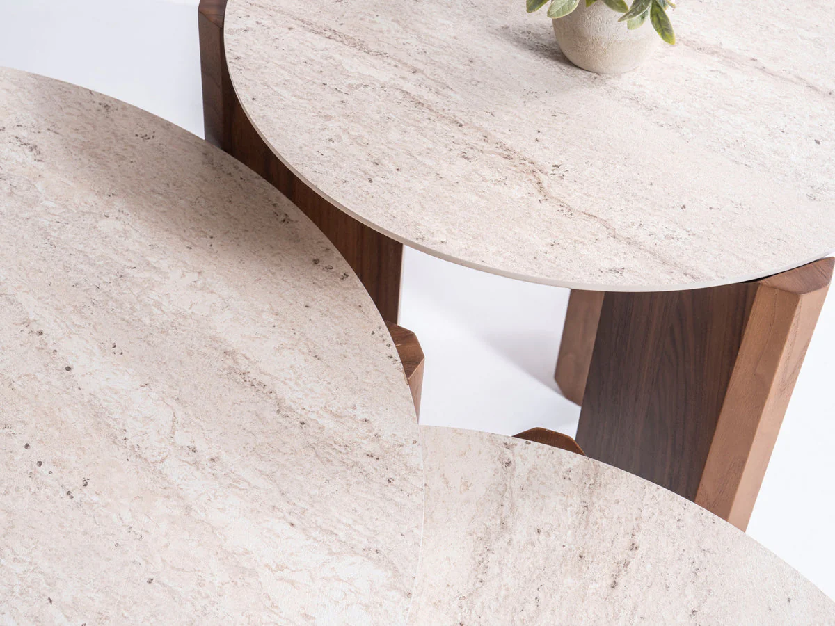 Olena Walnut-Travertine 3-Piece Coffee Table Set - Image 2