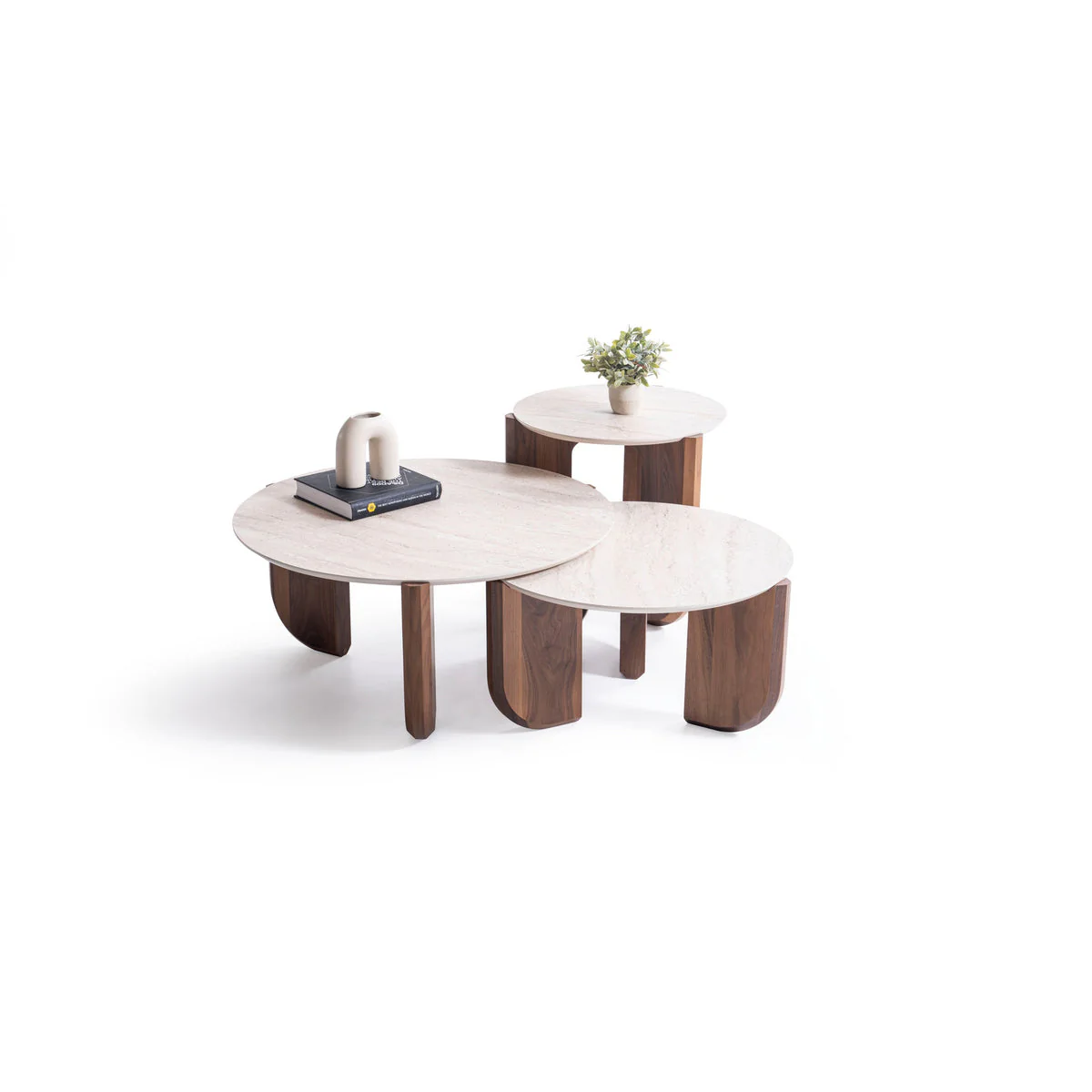 Olena Walnut-Travertine 3-Piece Coffee Table Set - Image 3