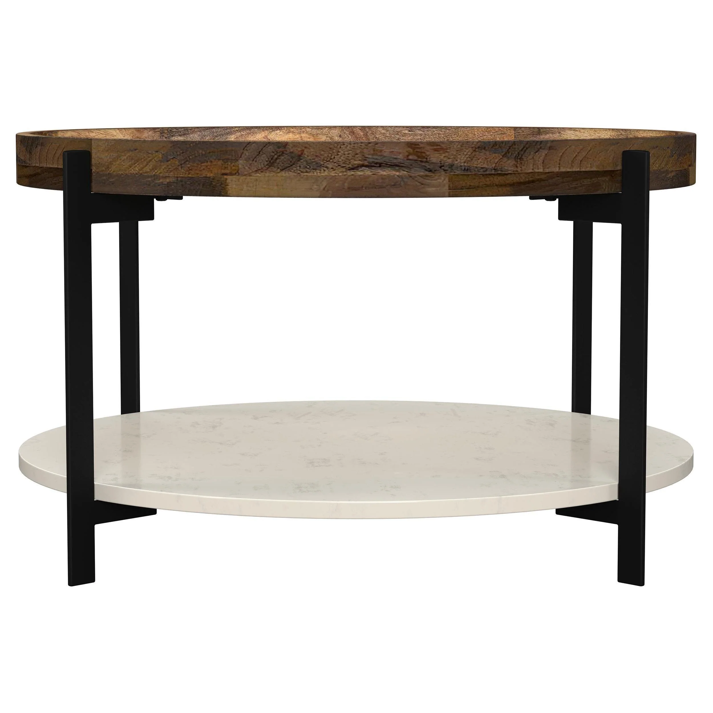 Adhvik Round Wood Top Marble Shelf Coffee Table Natural - Image 3