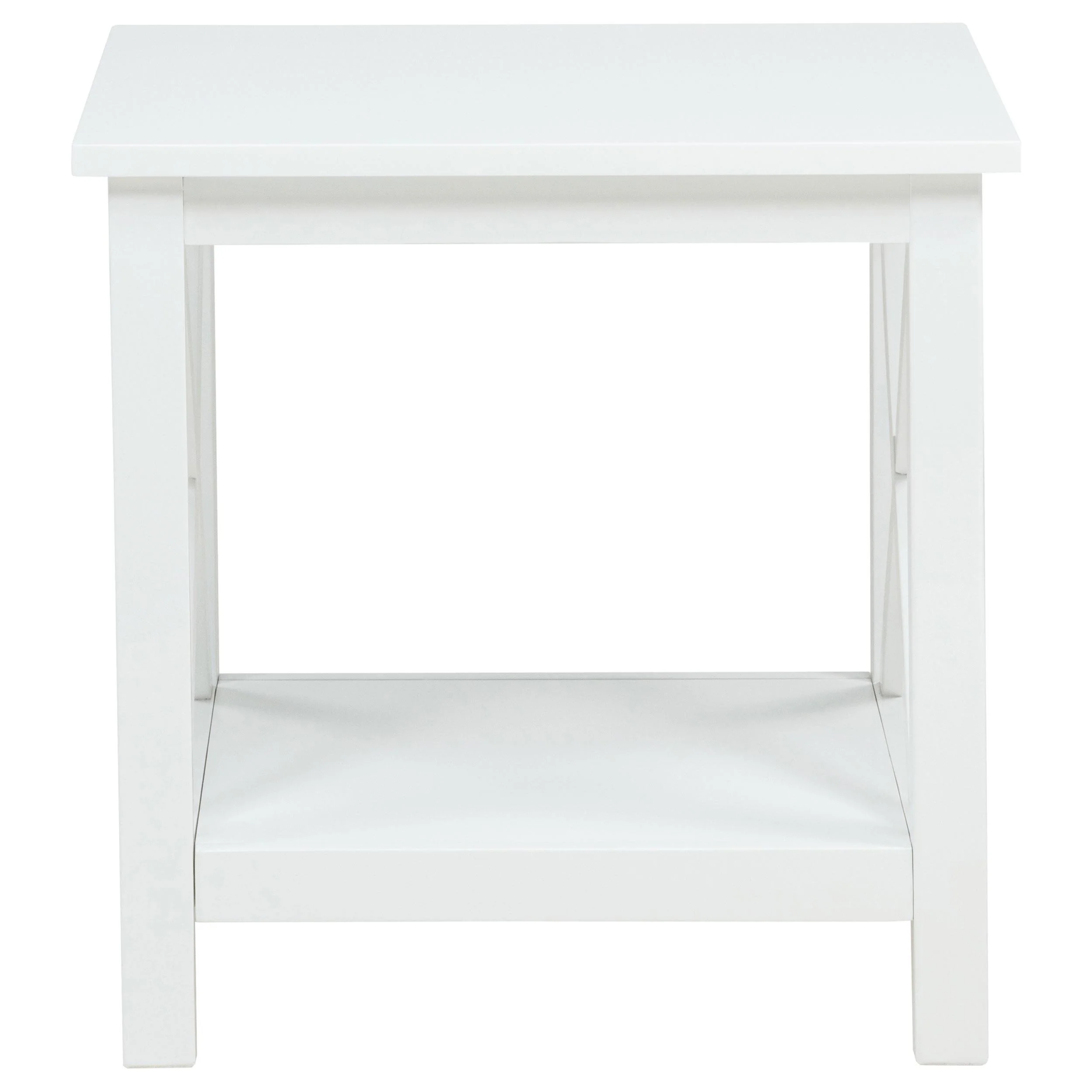 Skyview Square Pine Wood Side End Table with Shelf White - Image 3