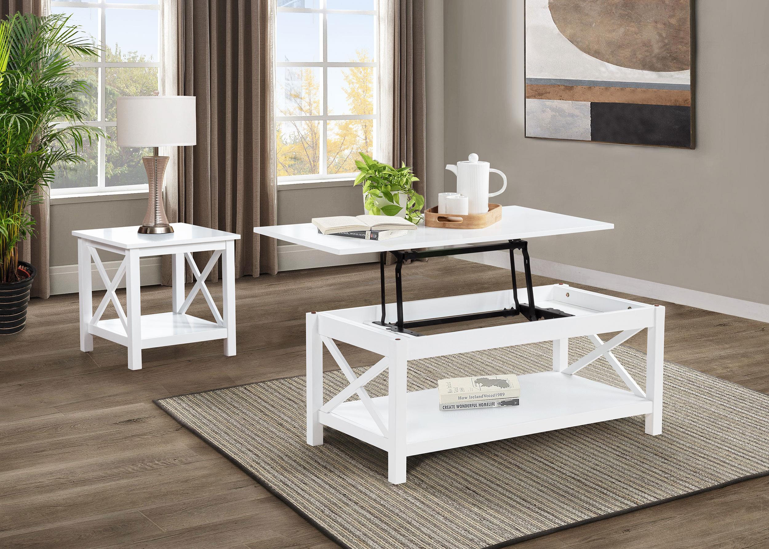 Skyview 2-piece Rectangular Lift Top Coffee Table Set White - Image 2