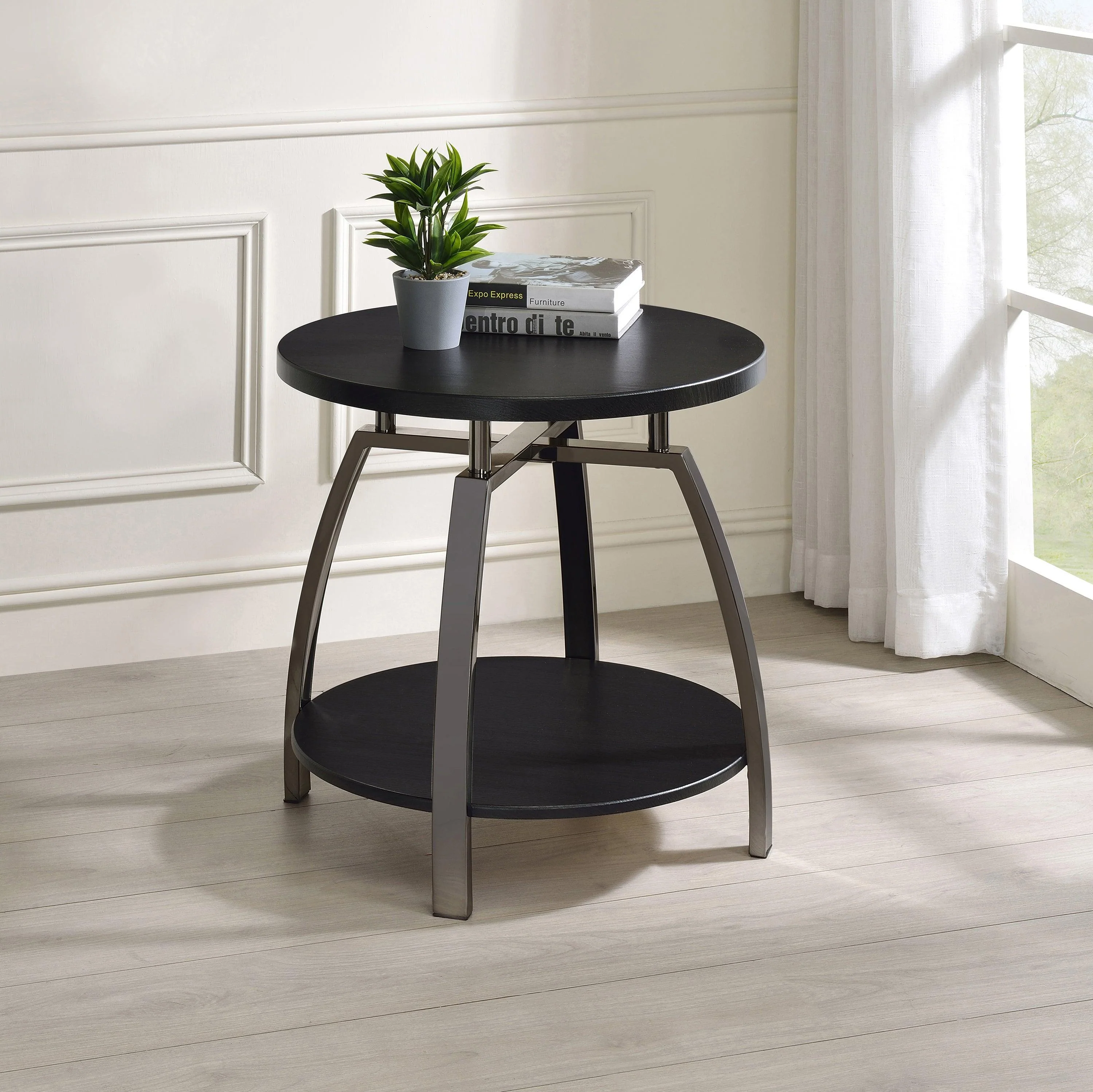 Dacre Round End Table Dark Gray Black Nickel - Image 2