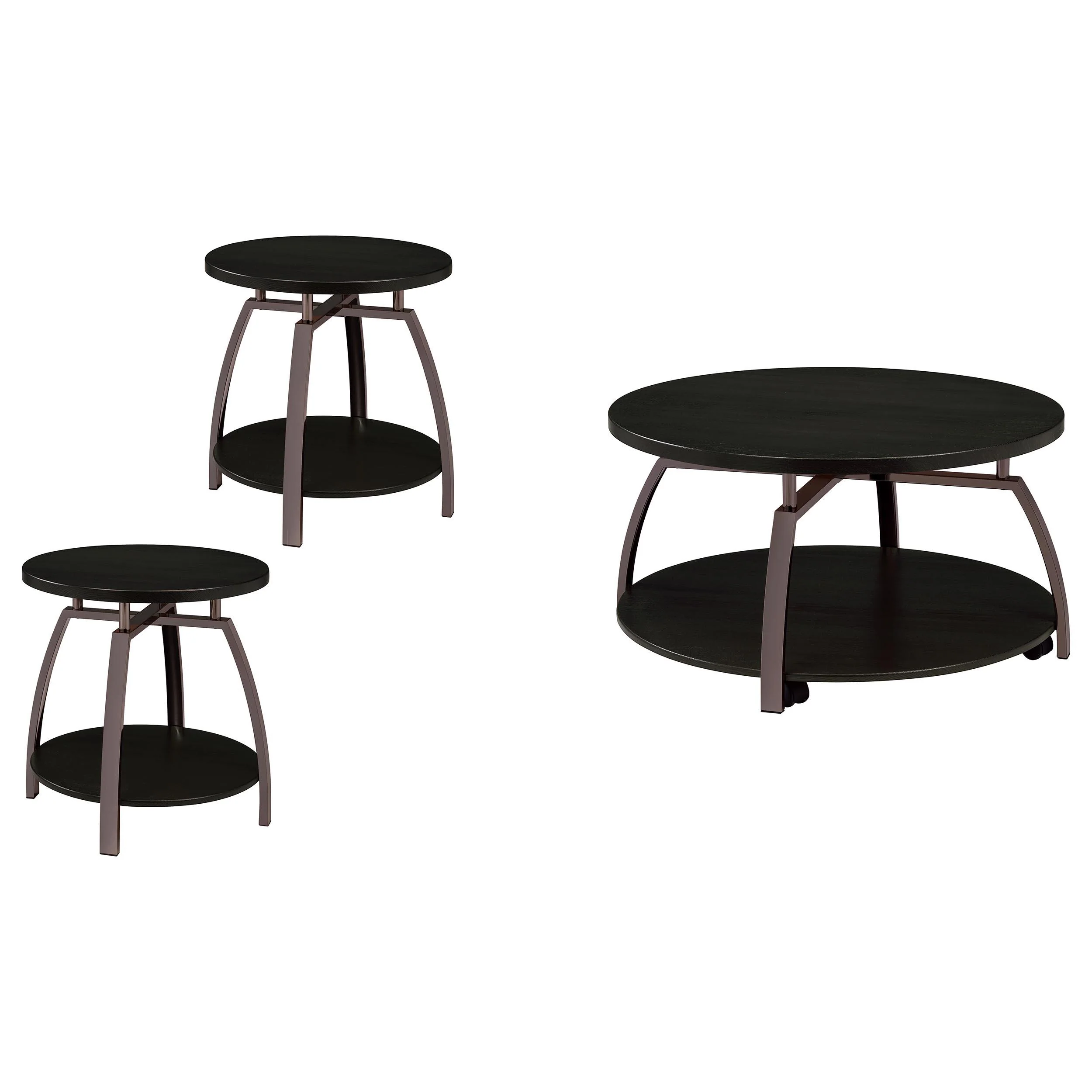 Dacre 3-piece Round Coffee and End Table Set Dark Charcoal - Image 2