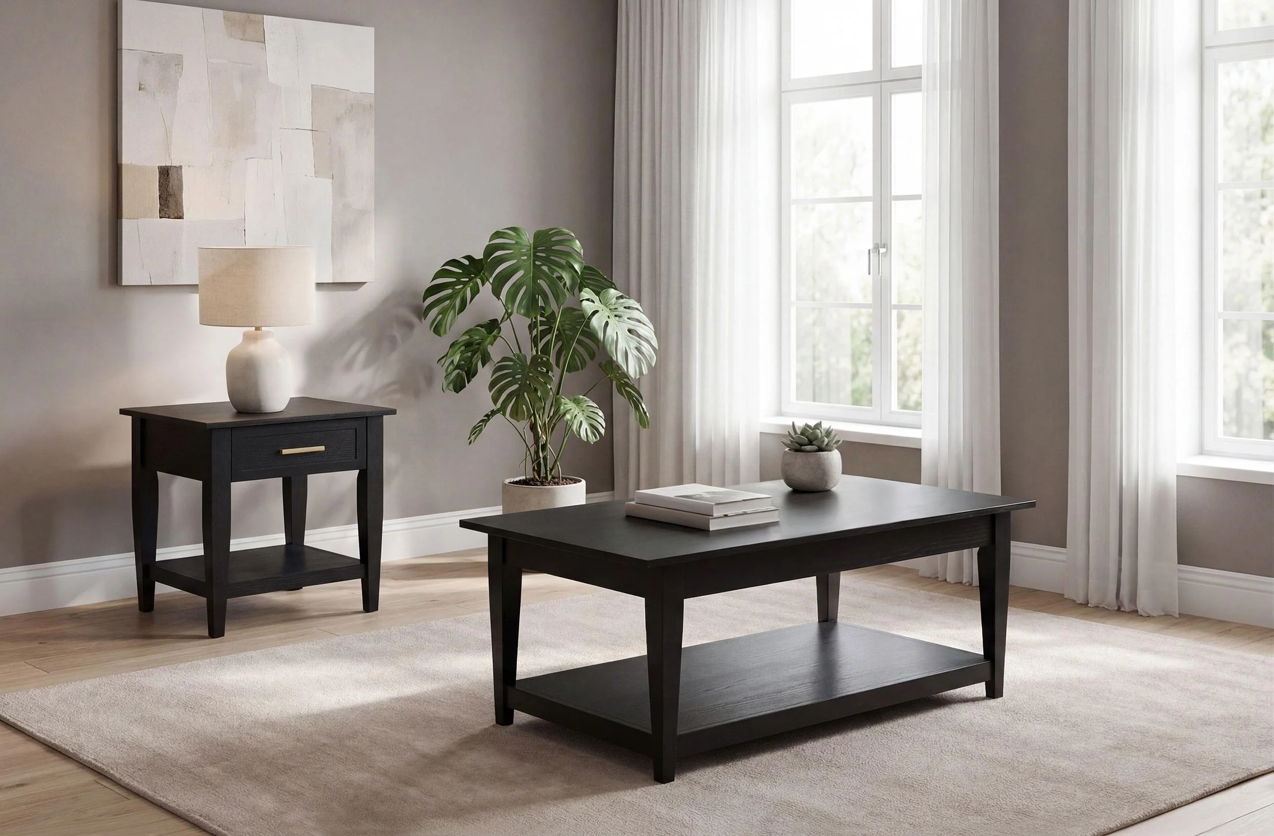 Lindenton 2-piece Wood Lift-Top Coffee and End Table Set Black - Image 2
