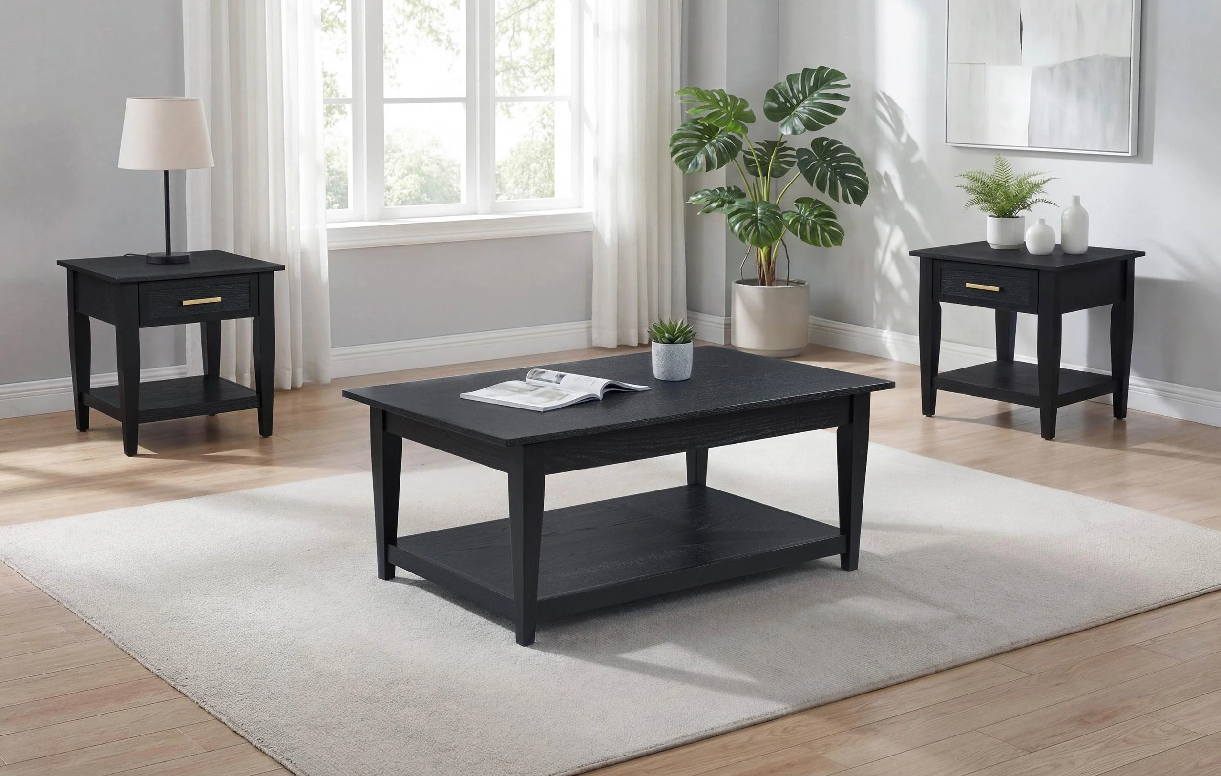 Lindenton 3-piece Wood Lift-Top Coffee and End Table Set Black - Image 2