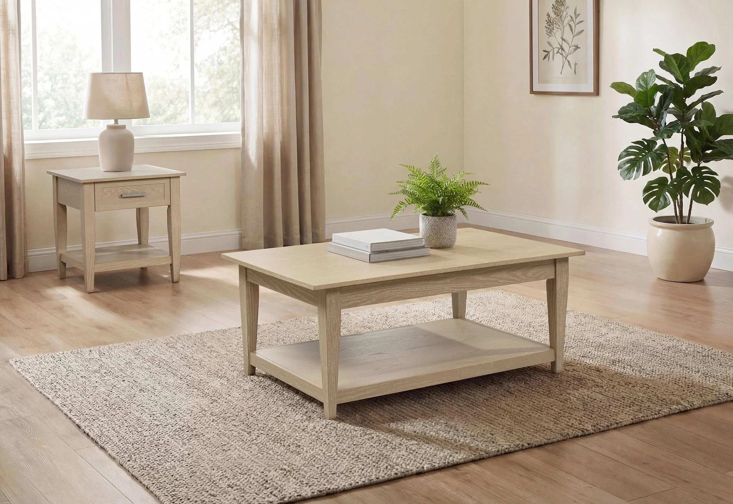 Lindenton 2-piece Wood Lift-Top Coffee and End Table Set Blonde - Image 2